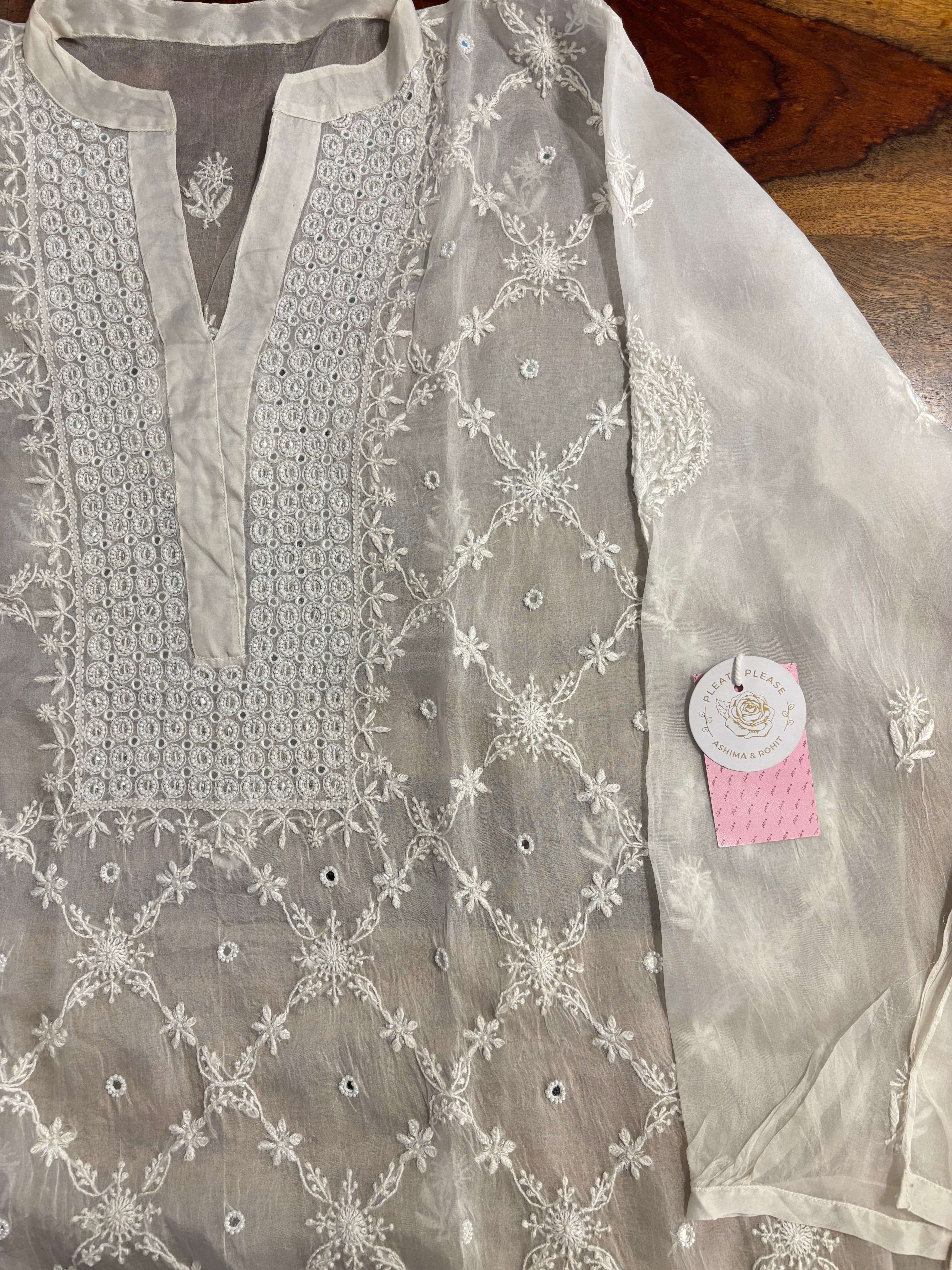 Dyeable Pure Organza Mirror Chikankari Co-Ord Set - Pleats PleaseChikankari