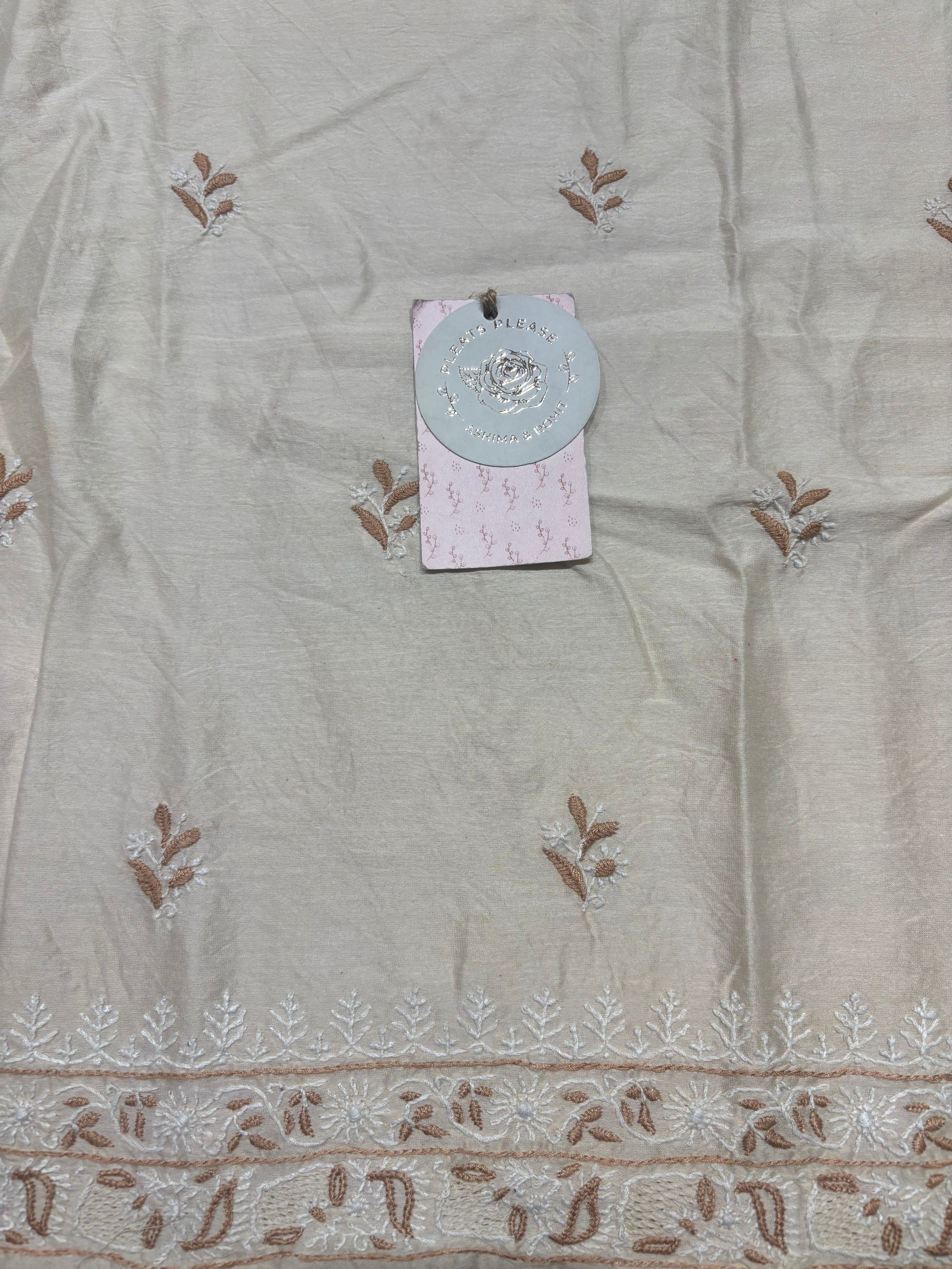 Coffee Cream Chanderi Silk Chikankari Men’s Kurta Fabric