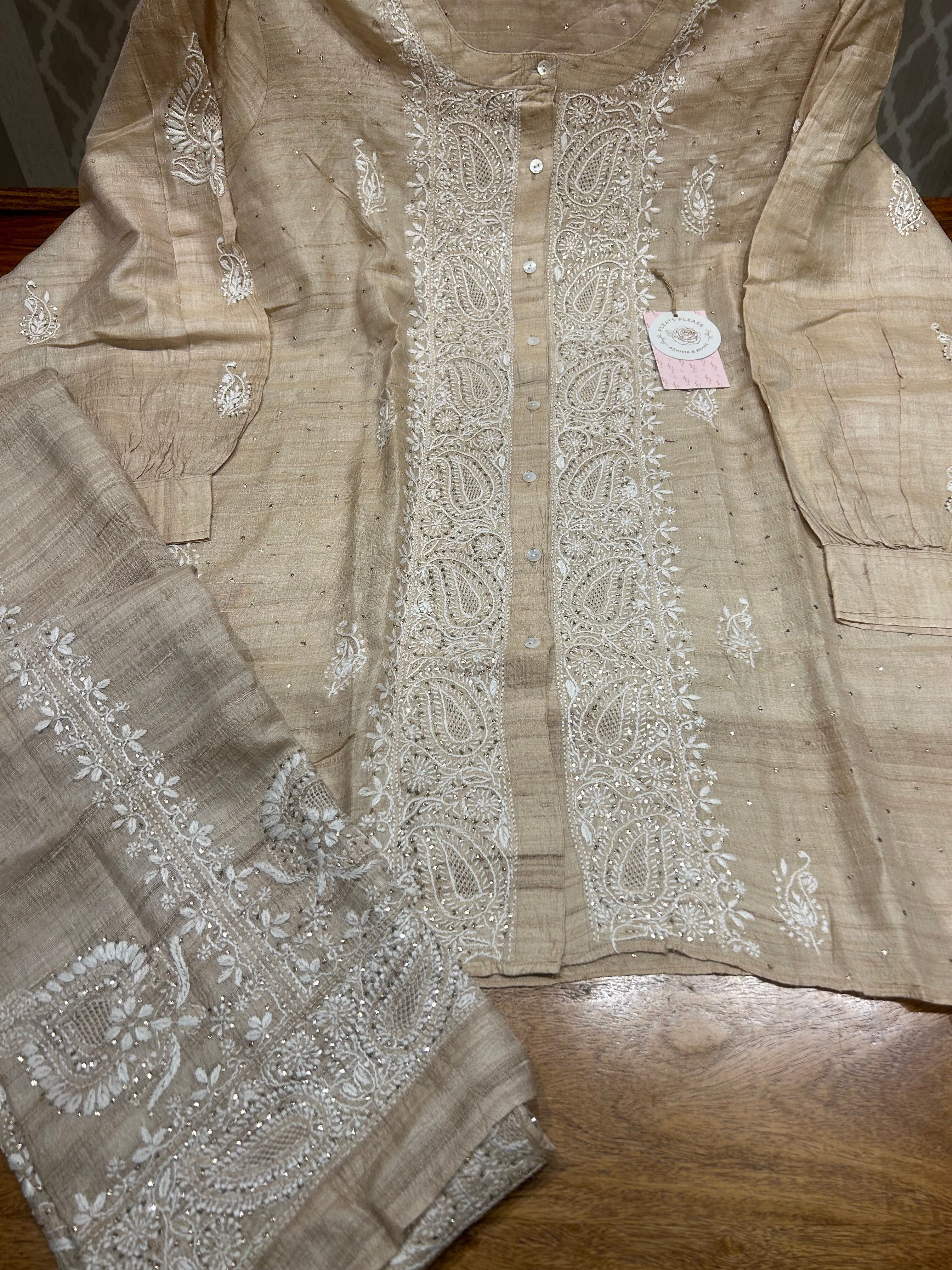 Natural Silk Chikankari Co-ord Set