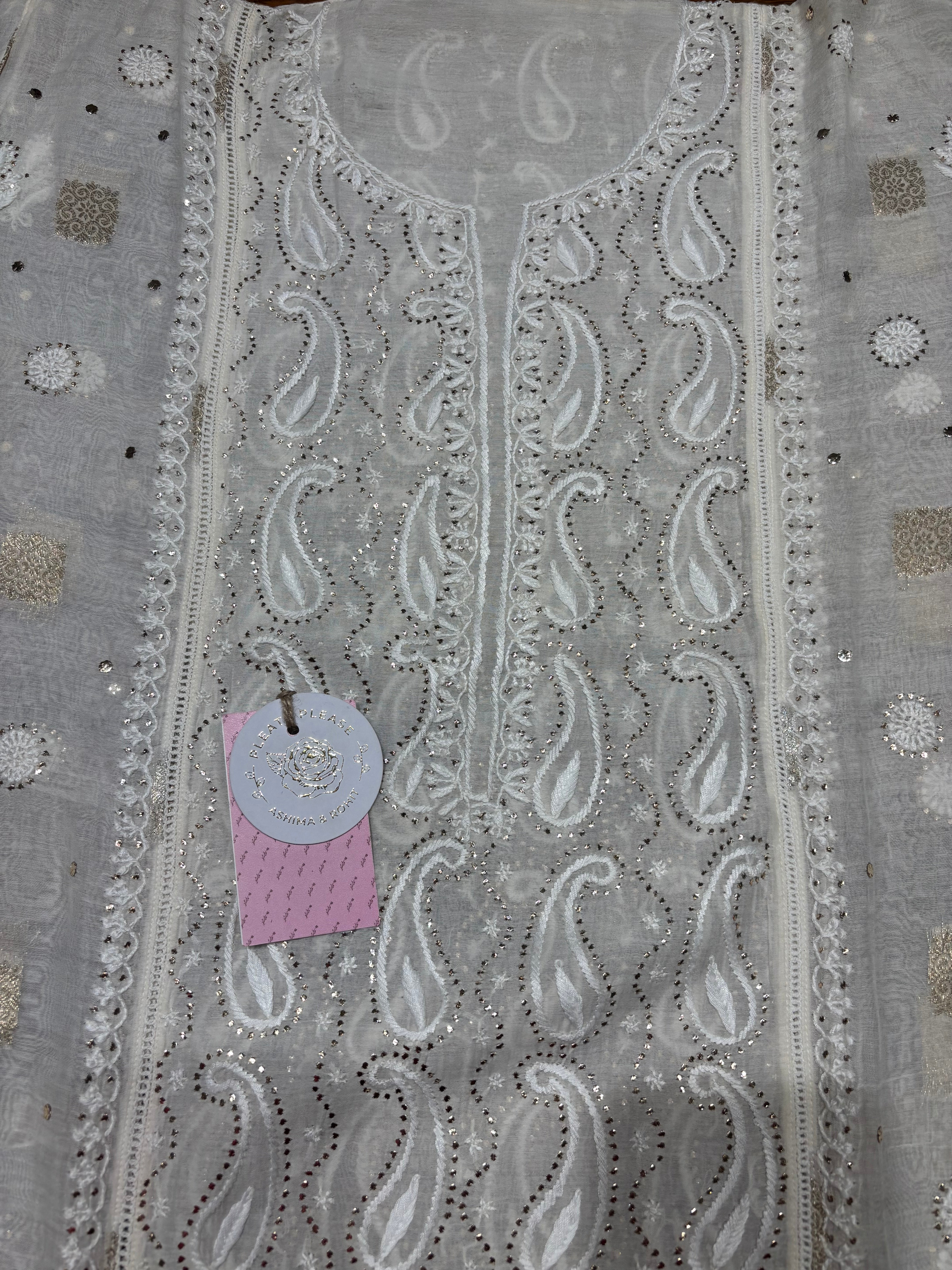 Dyeable Chanderi Mul Chikankari & Mukaish Kurta & Dupatta Set