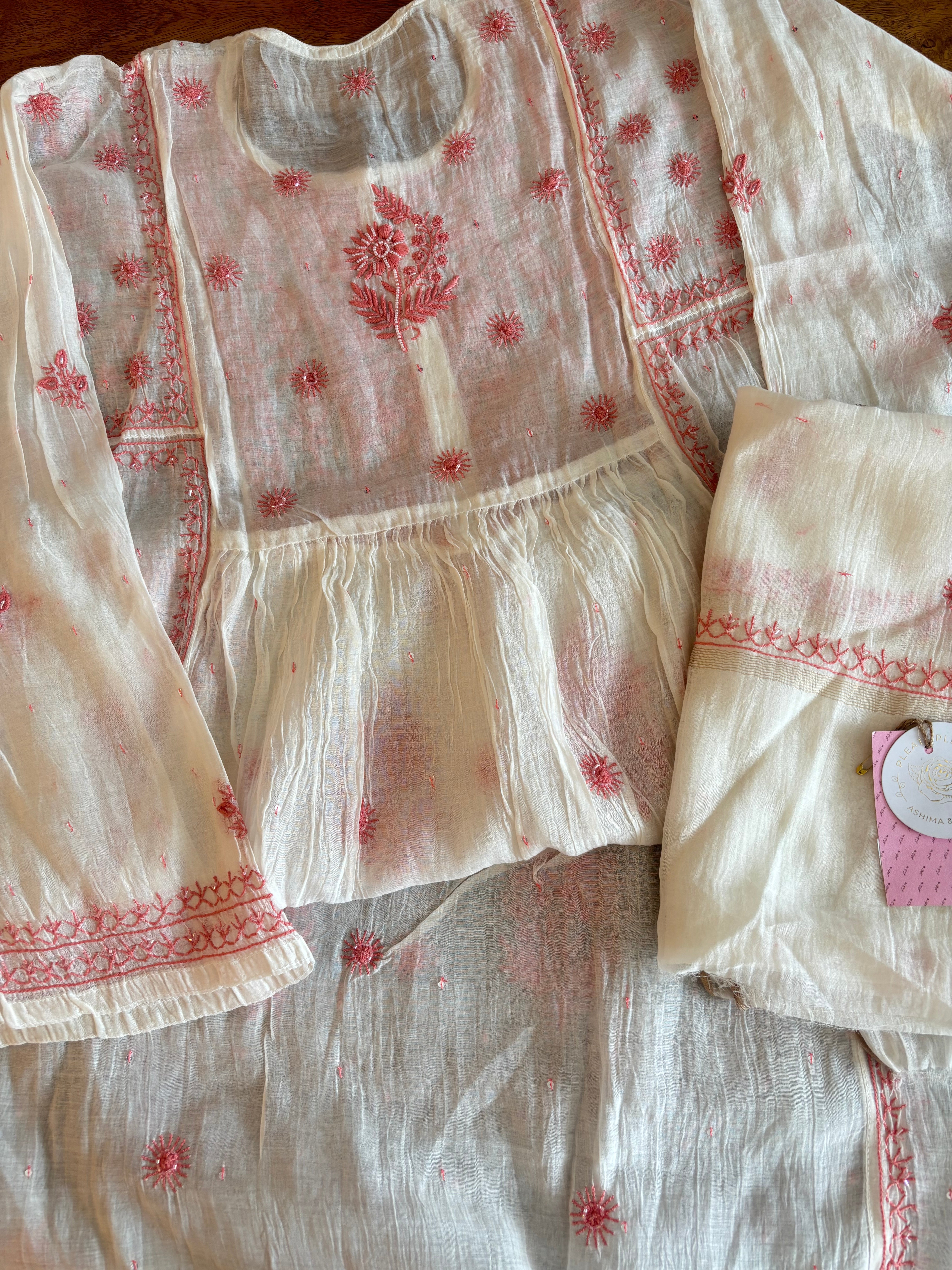 Dyeable Front Tucks Chikankari Kurta & Dupatta