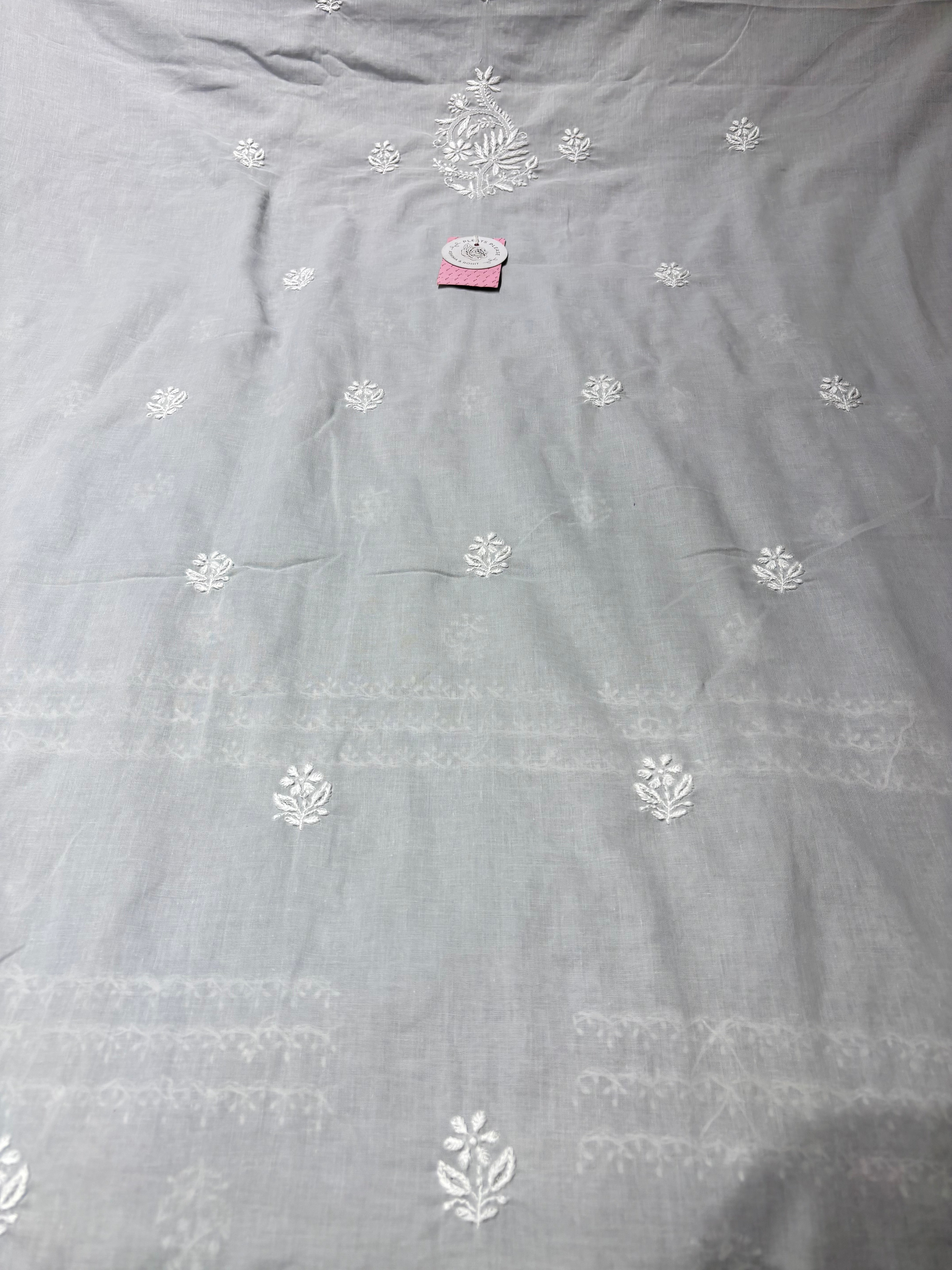 Dove-Grey Cotton Chikankari Kurta, Dupatta With Bottom