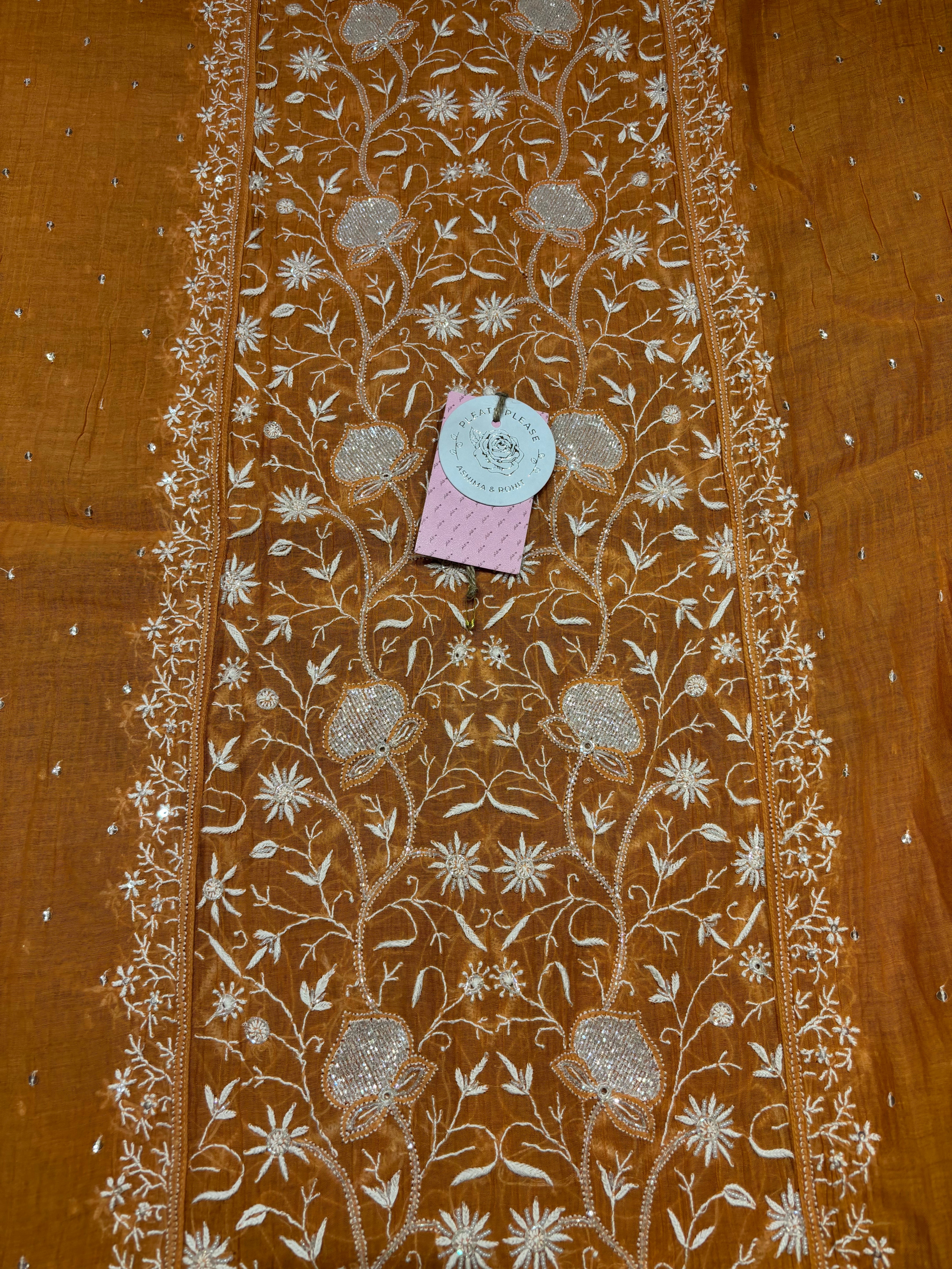 Orange Chanderi Mul Chikankari Kurta & Dupatta Set