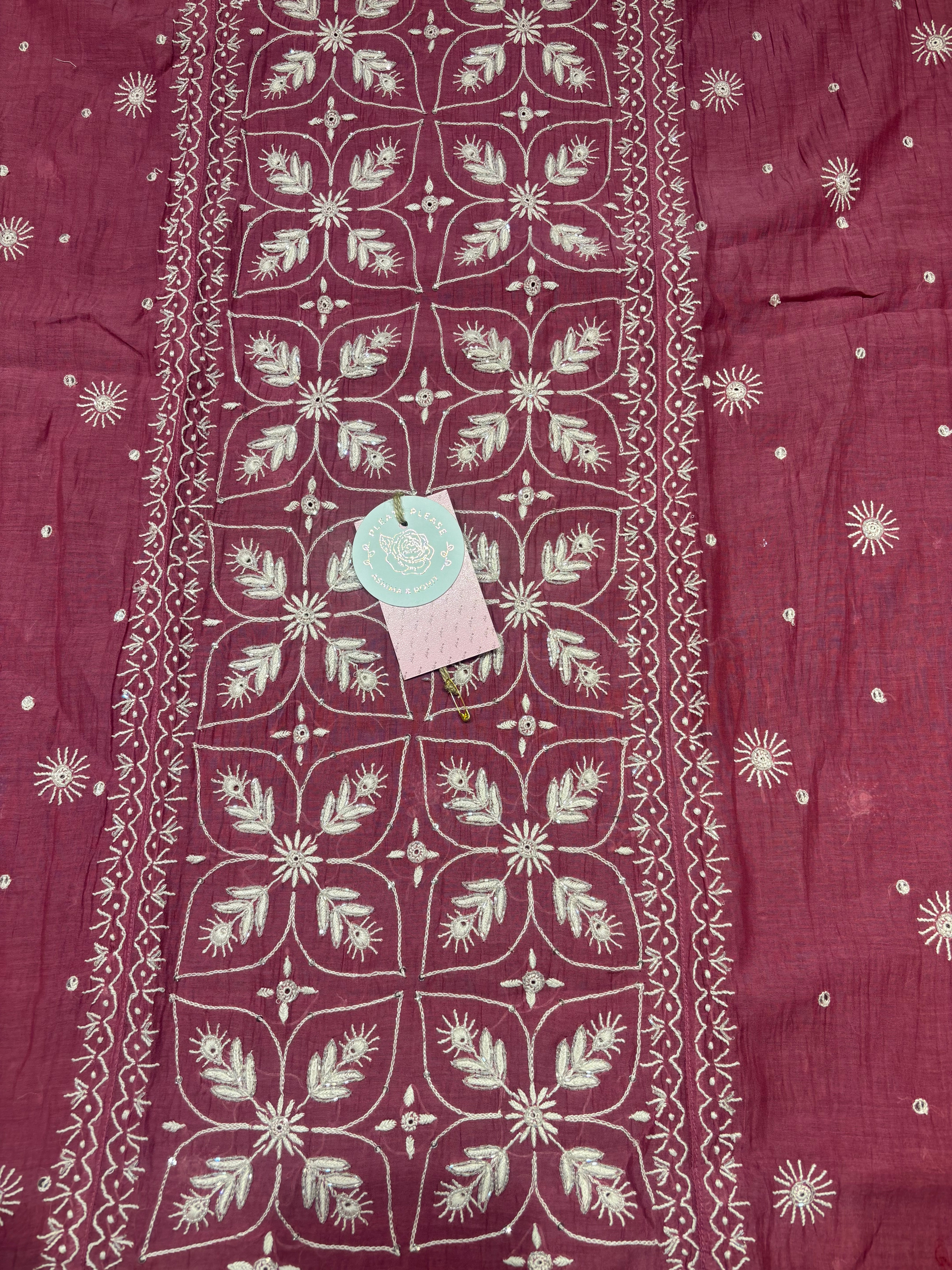 Flamingo Pink Chanderi Mul Chikankari Kurta & Dupatta Set