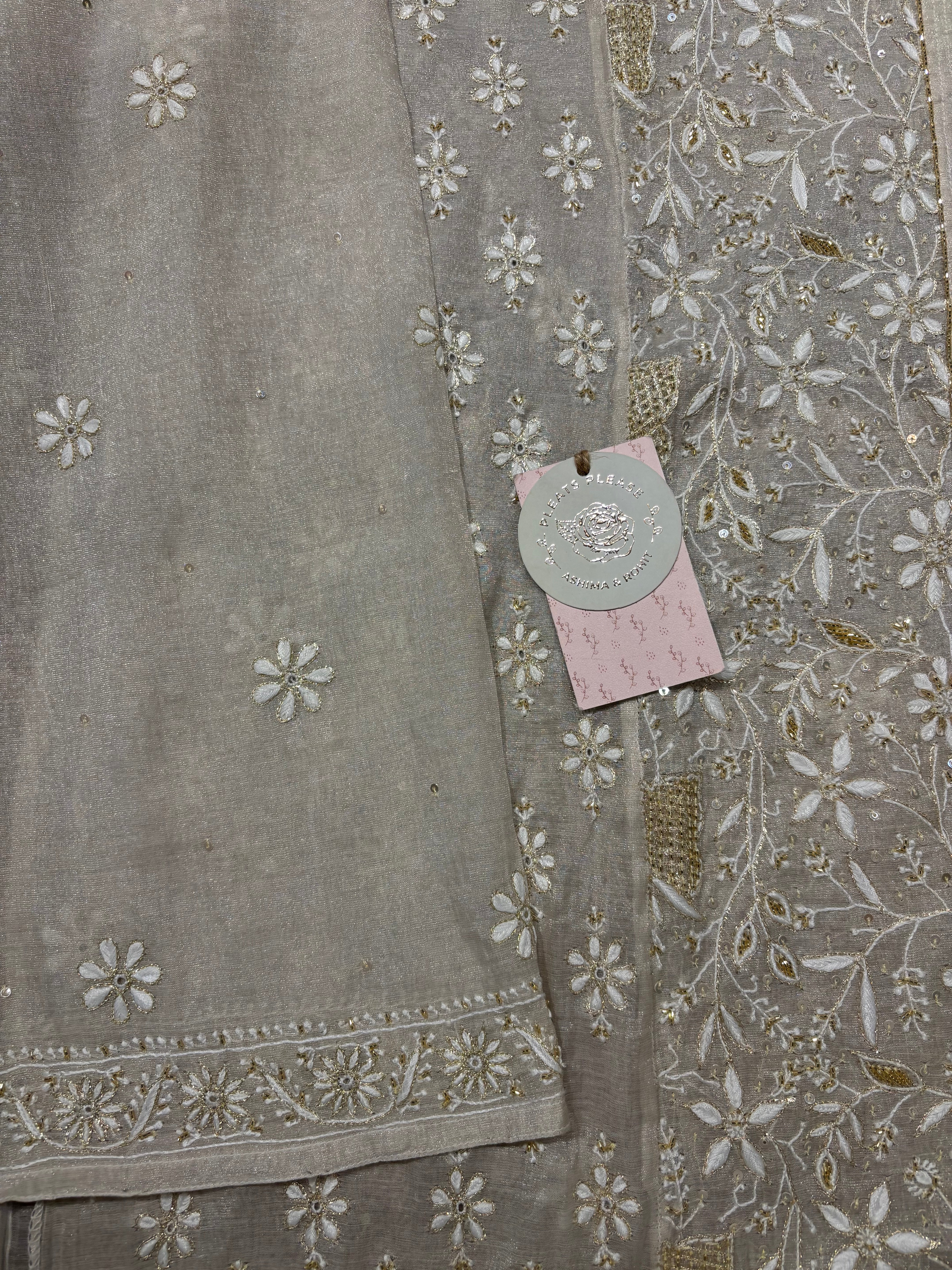 Dyeable Pure and Premium Silver Tissue Chikankari Kurta and Dupatta set
