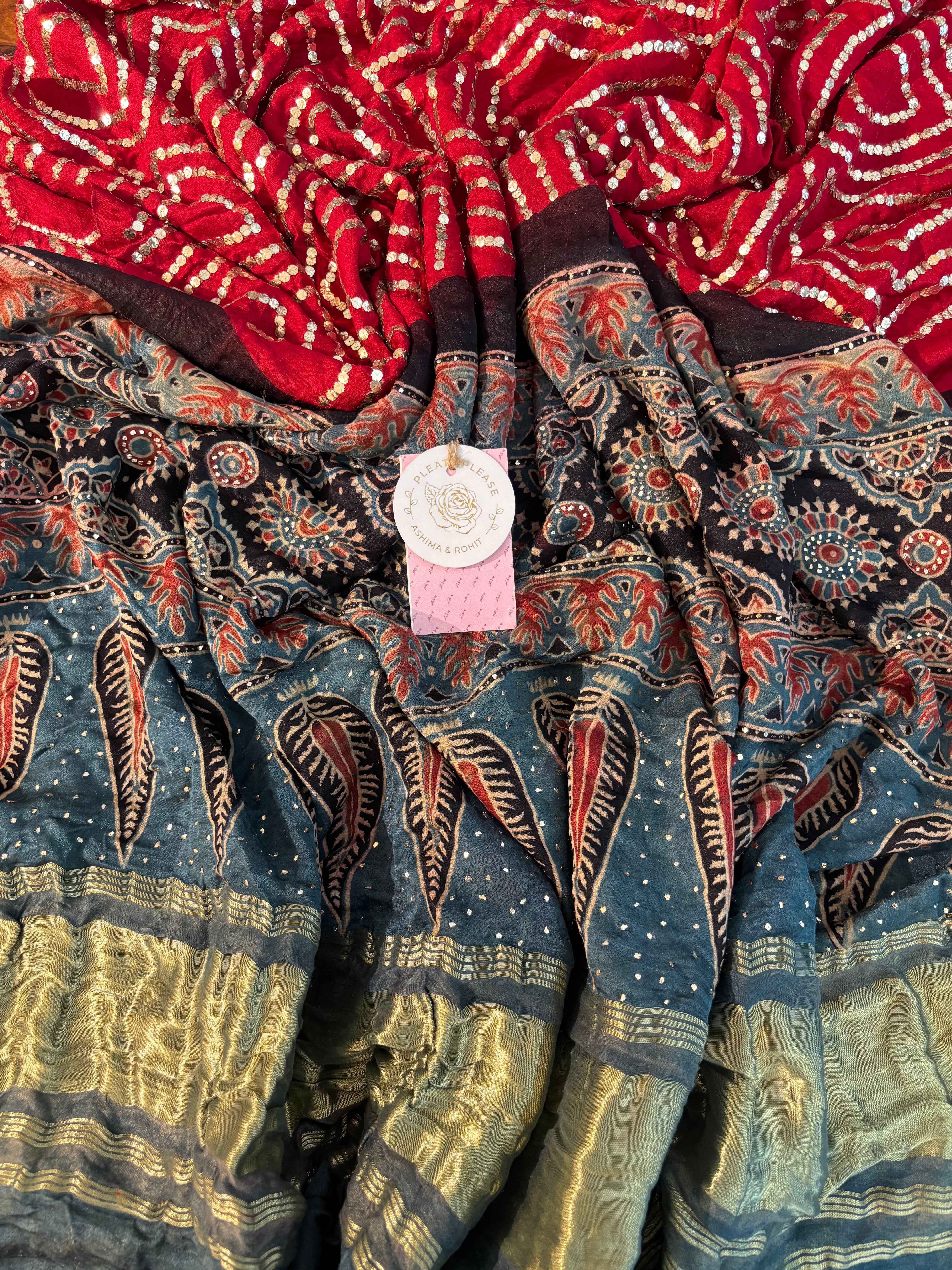 Red Ajrakh Mukaish Dupatta