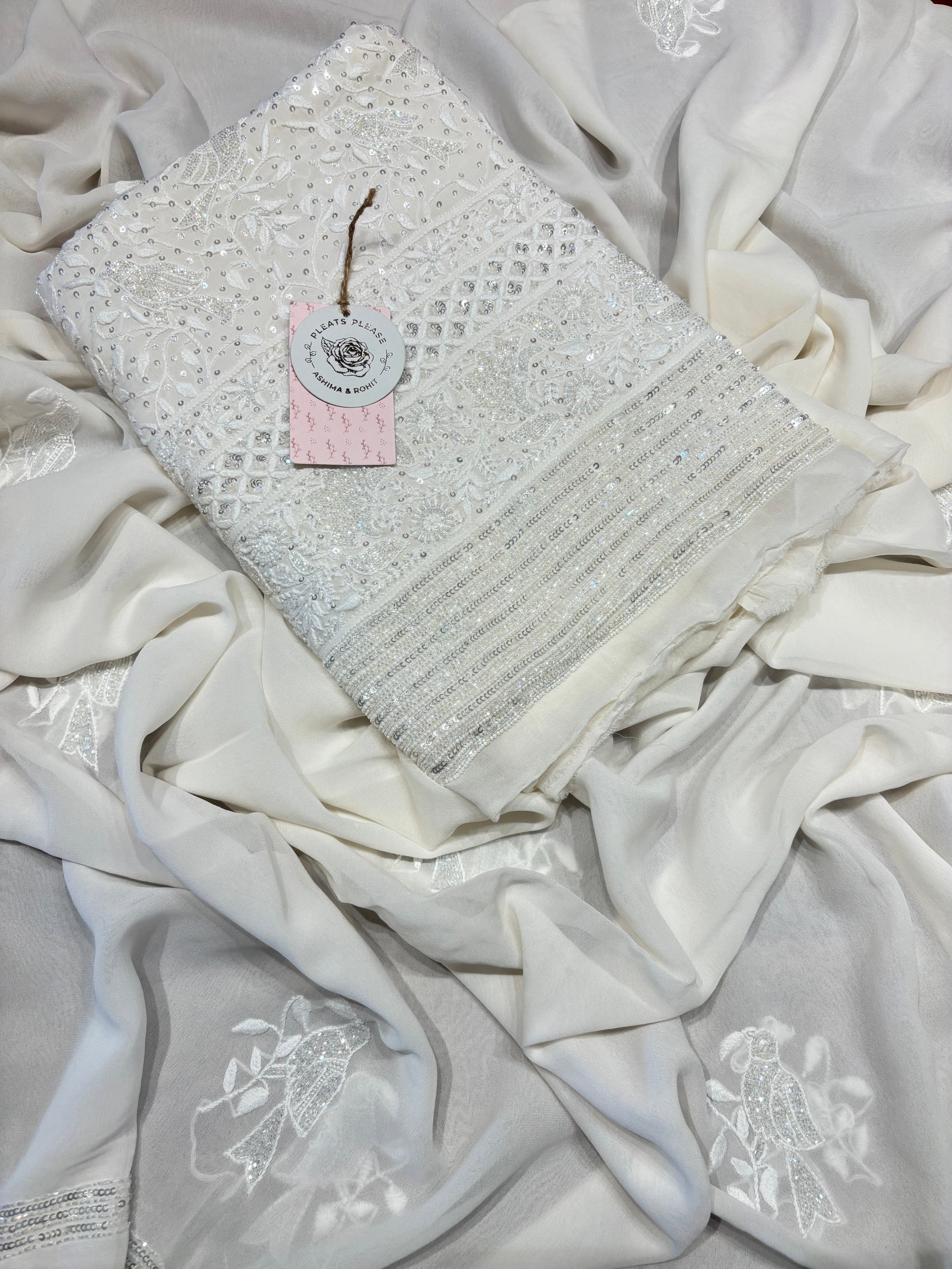 Dyeable Pure and Premium Georgette Chikankari Kurta and Dupatta Fabric