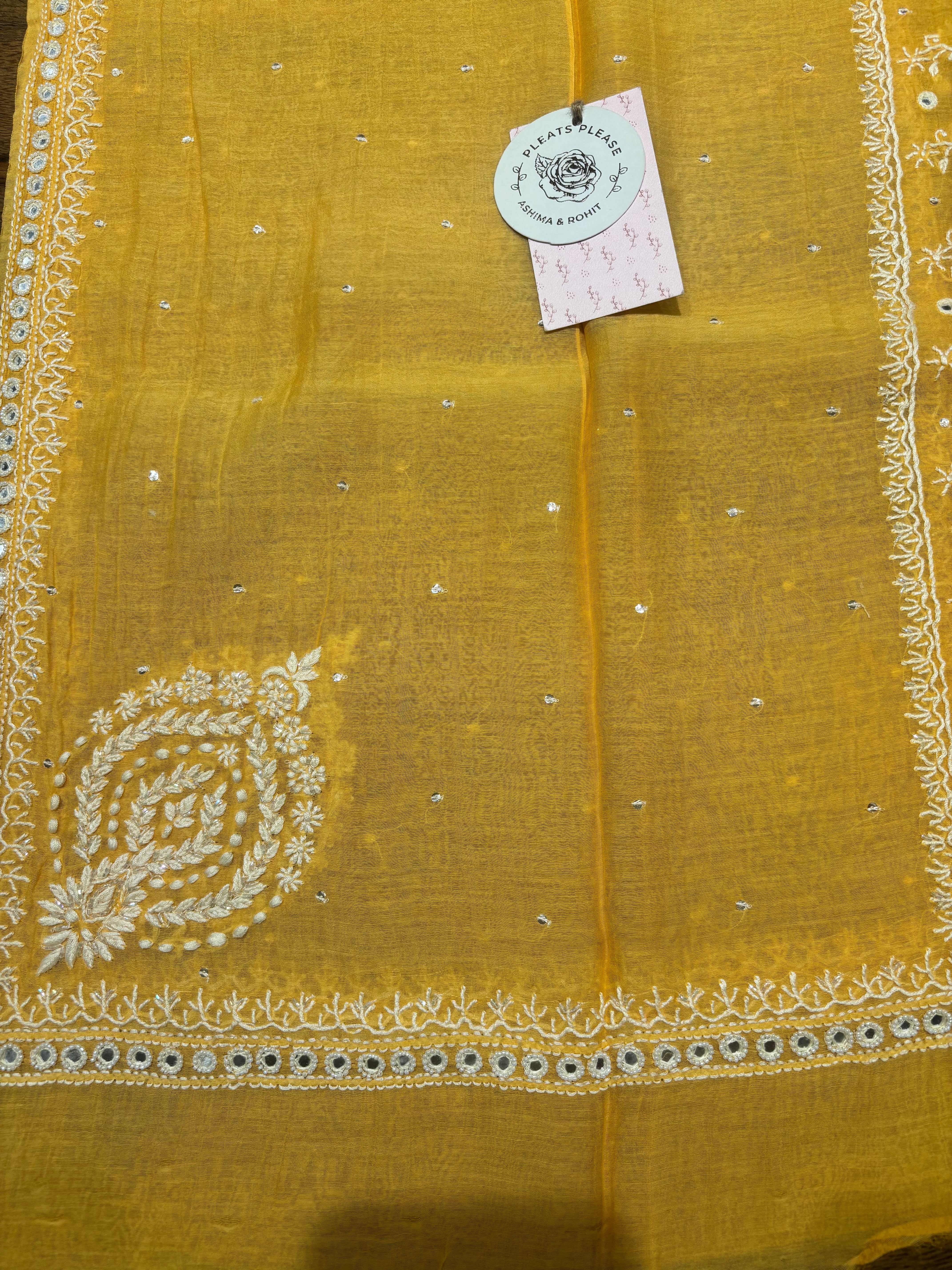 Mango Yellow Chanderi Mul Chikankari Kurta & Dupatta Set