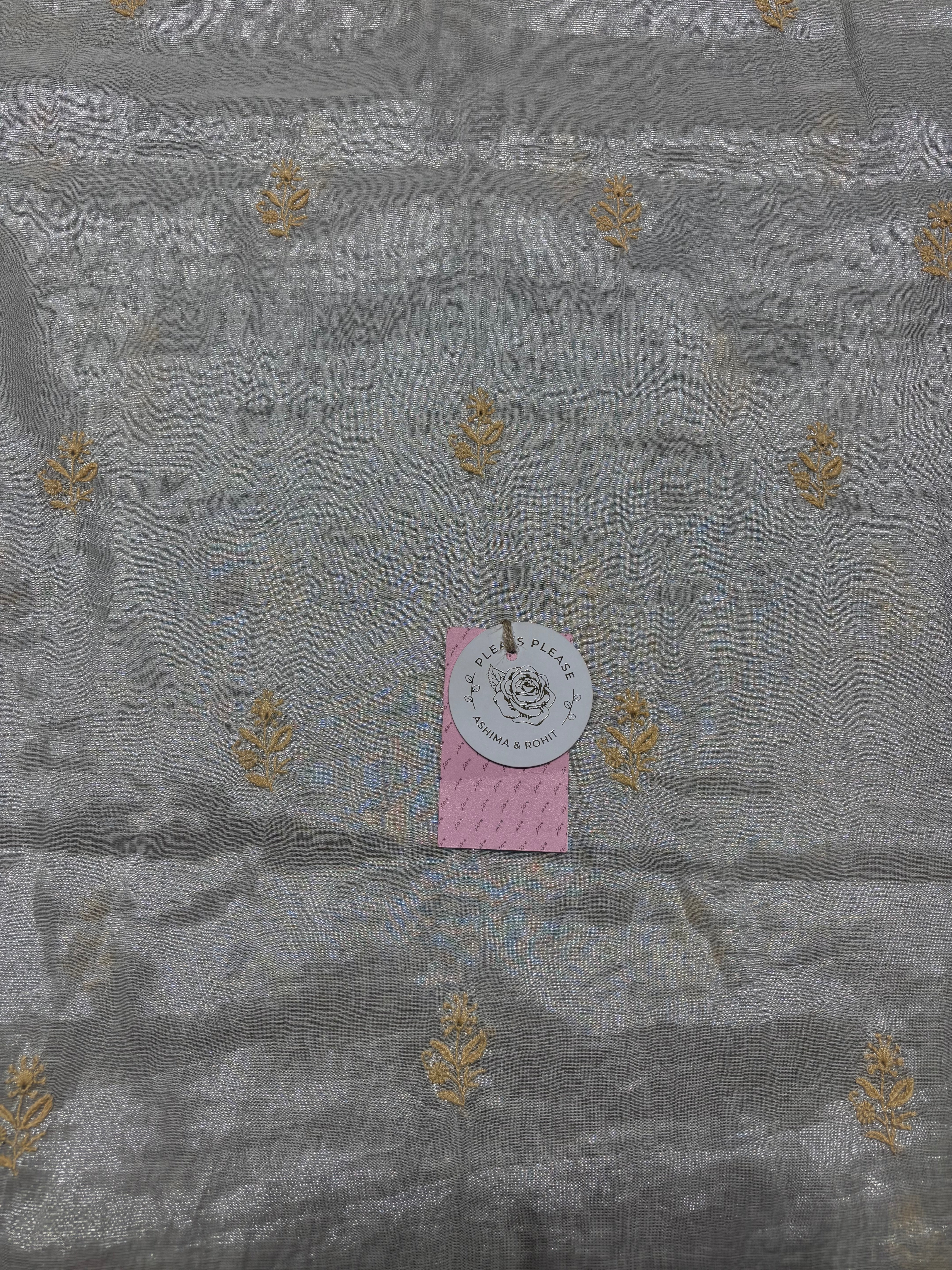 Dyeable Pure & Premium Silver Tissue Chikankari Men’s Kurta Fabric - Pleats PleaseChikankari