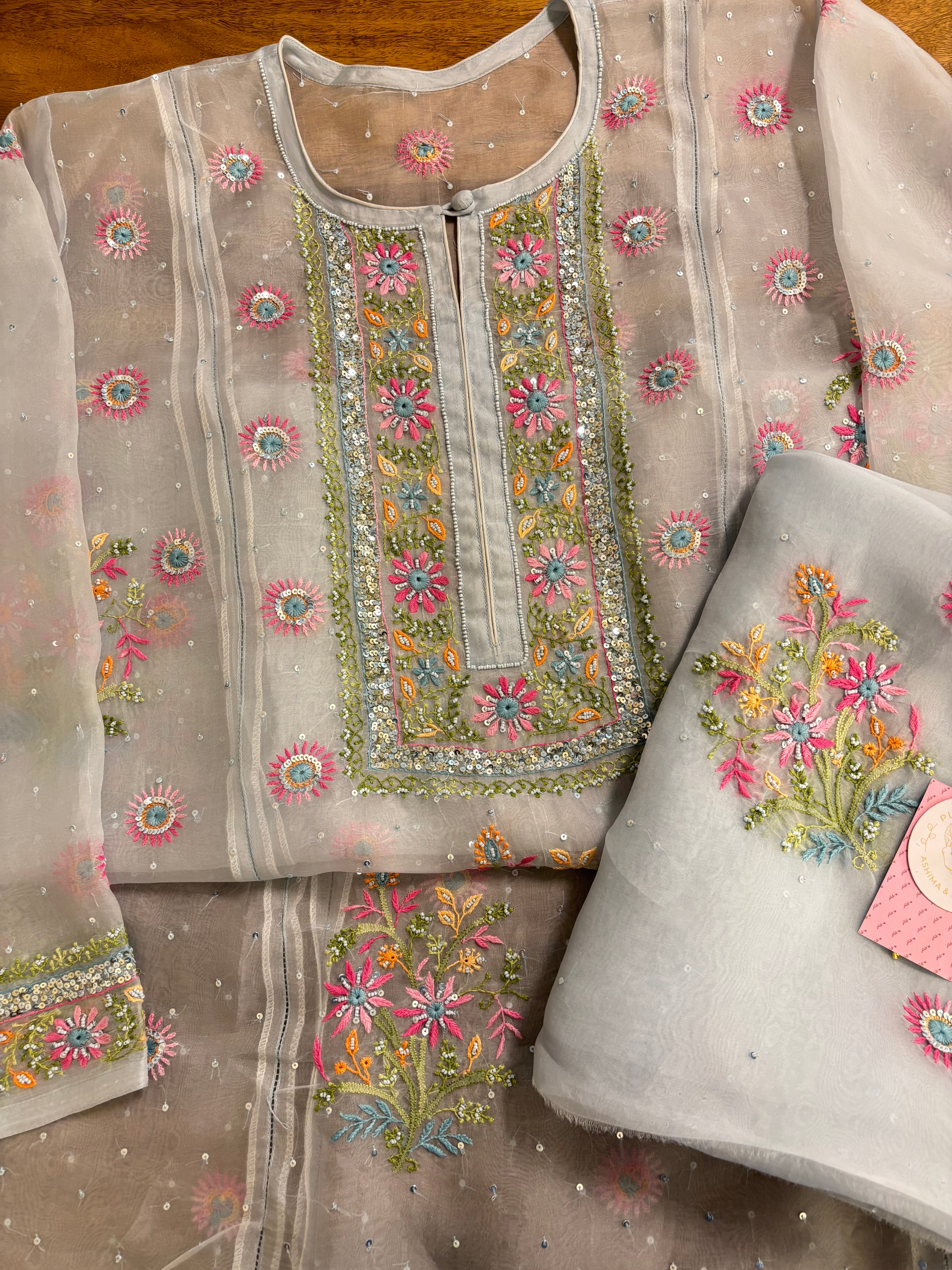 Pastel Blue Pure Organza Chikankari Kurta & Dupatta