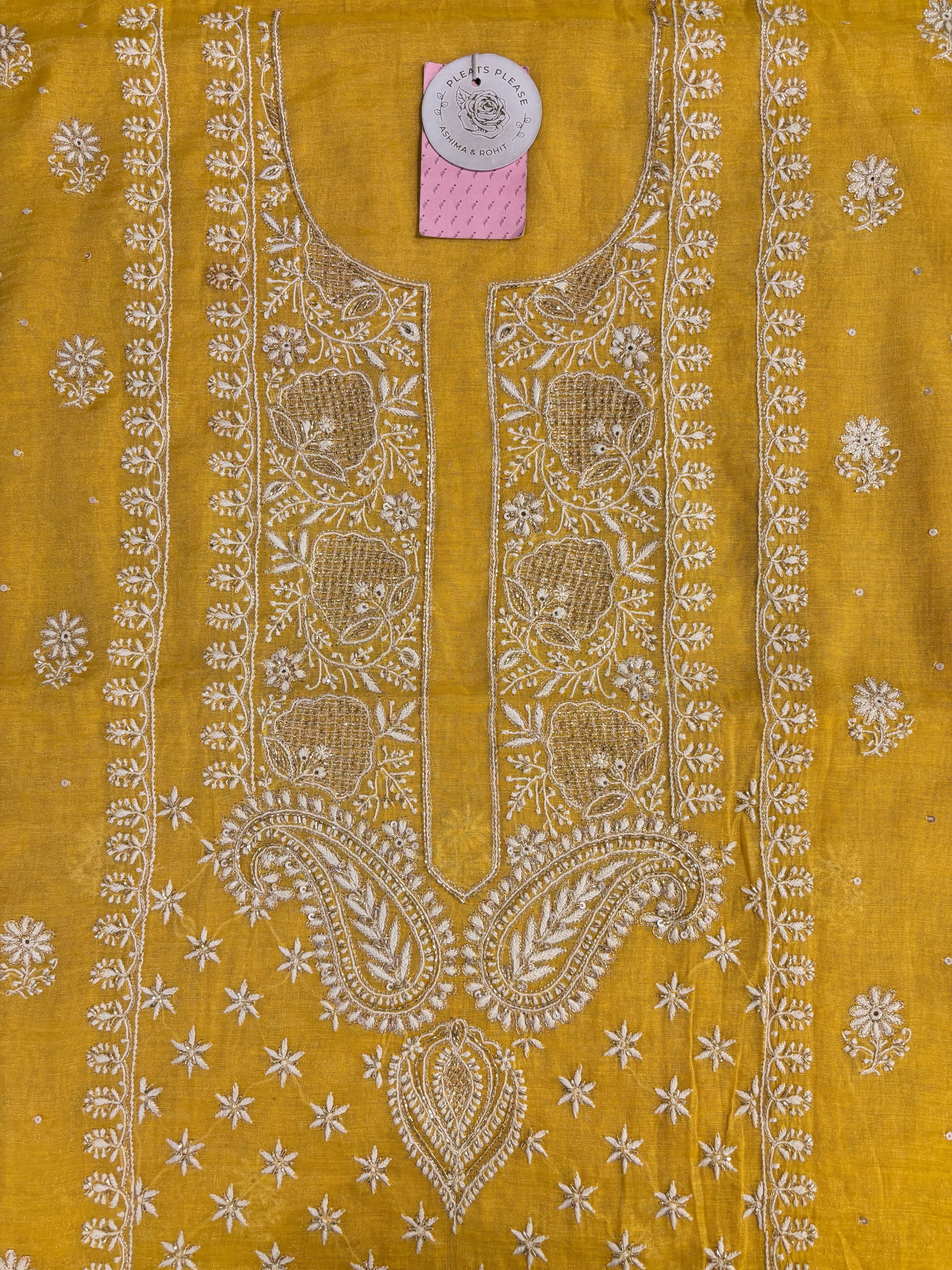 Yellow Pure & Premium Tissue Chikankari Kurta & Dupatta