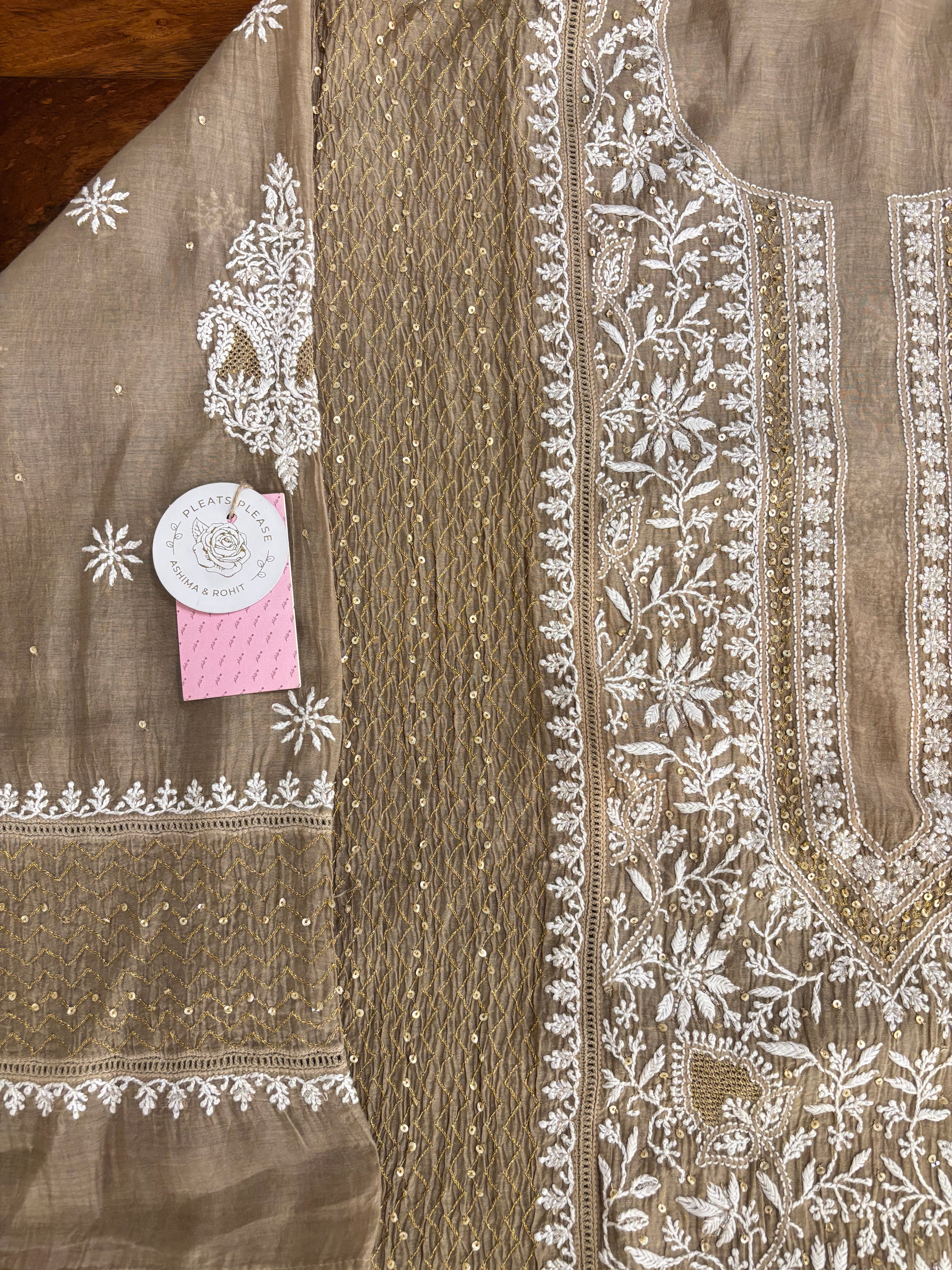 Camel Brown Chanderi Chikankari Kurta & Dupatta