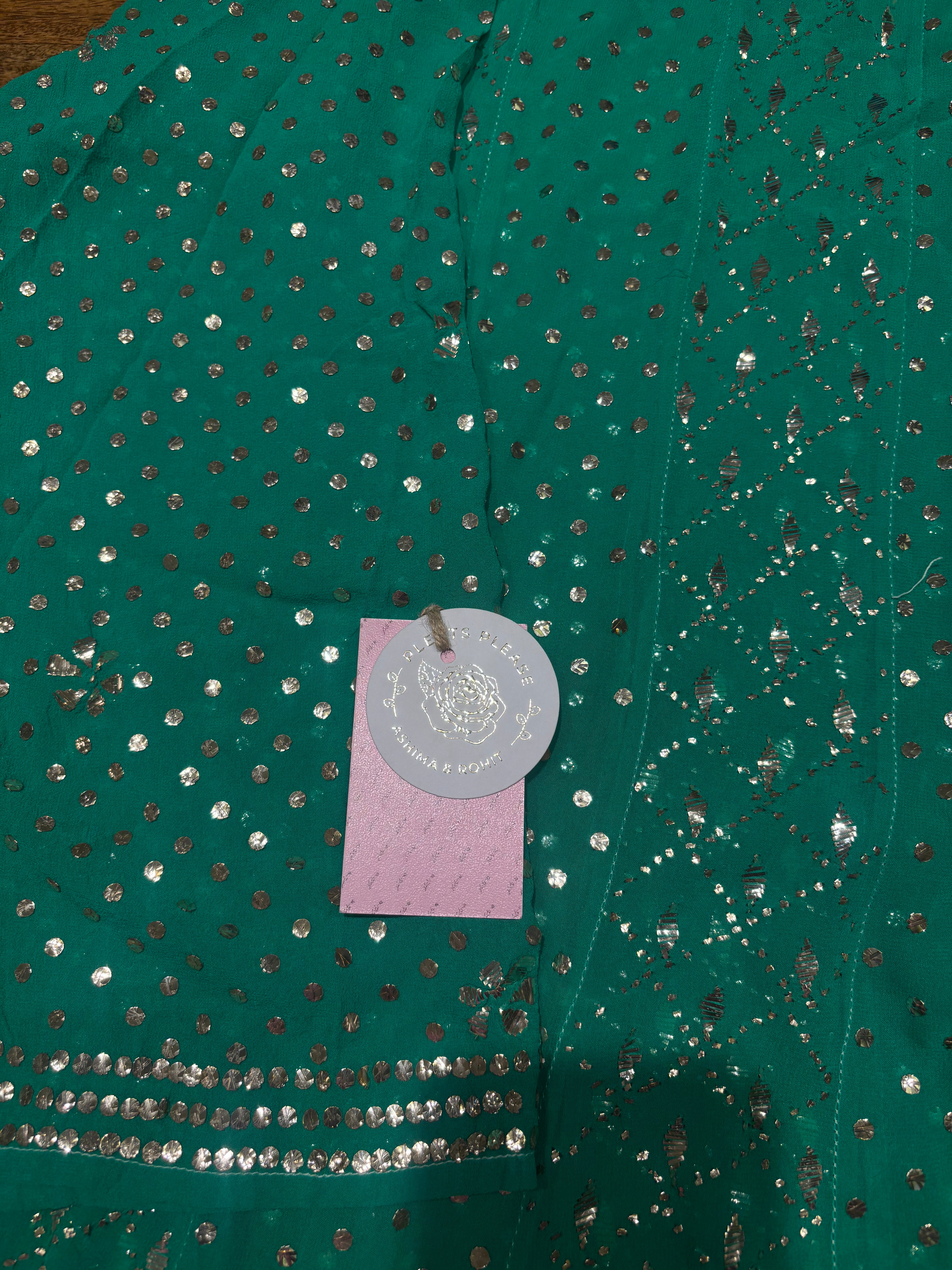 Emerald Green Pure & Premium Georgette Mukaish Anarkali & Dupatta Set