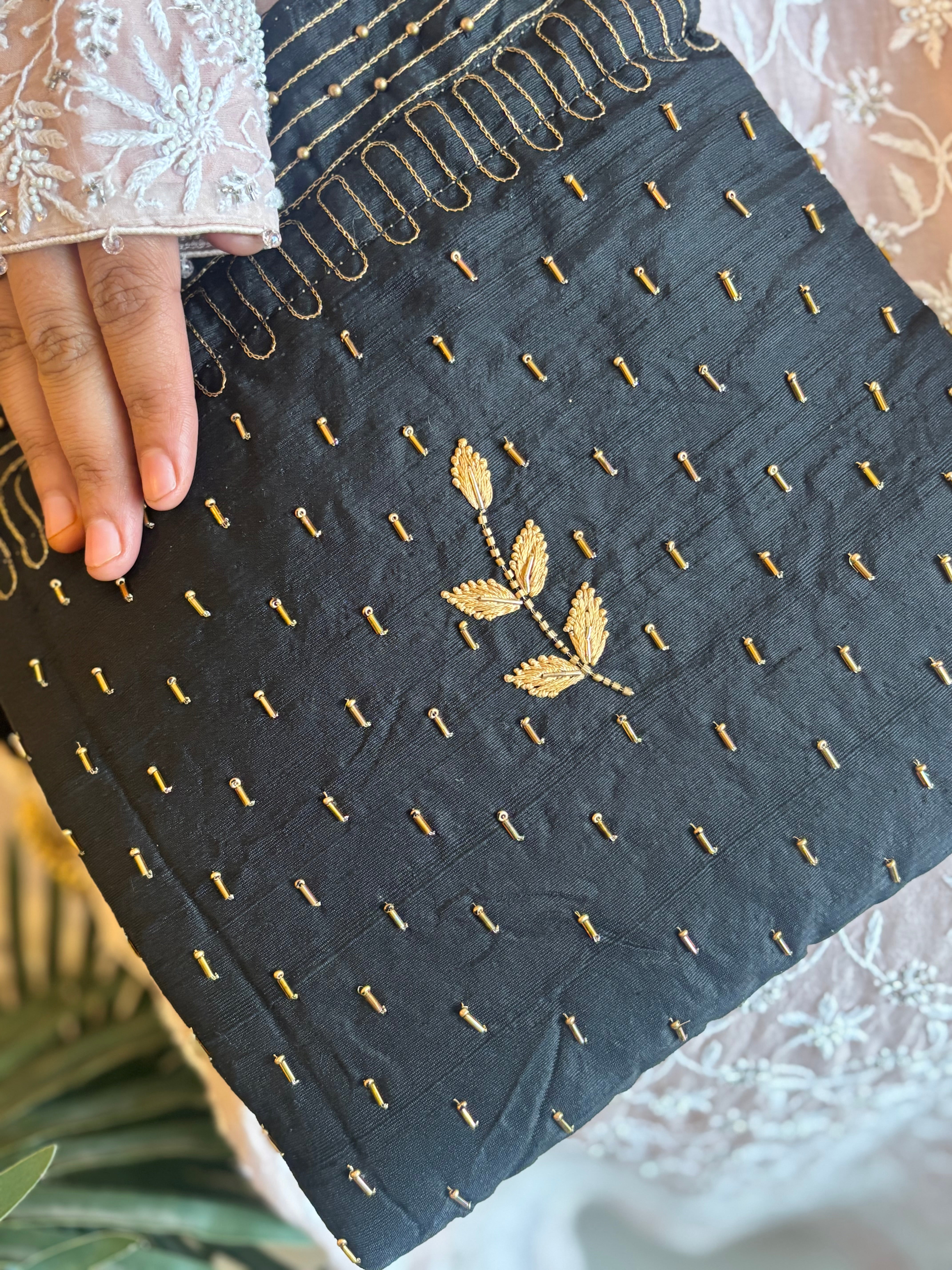 Black Chikankari & Zardozi Potli