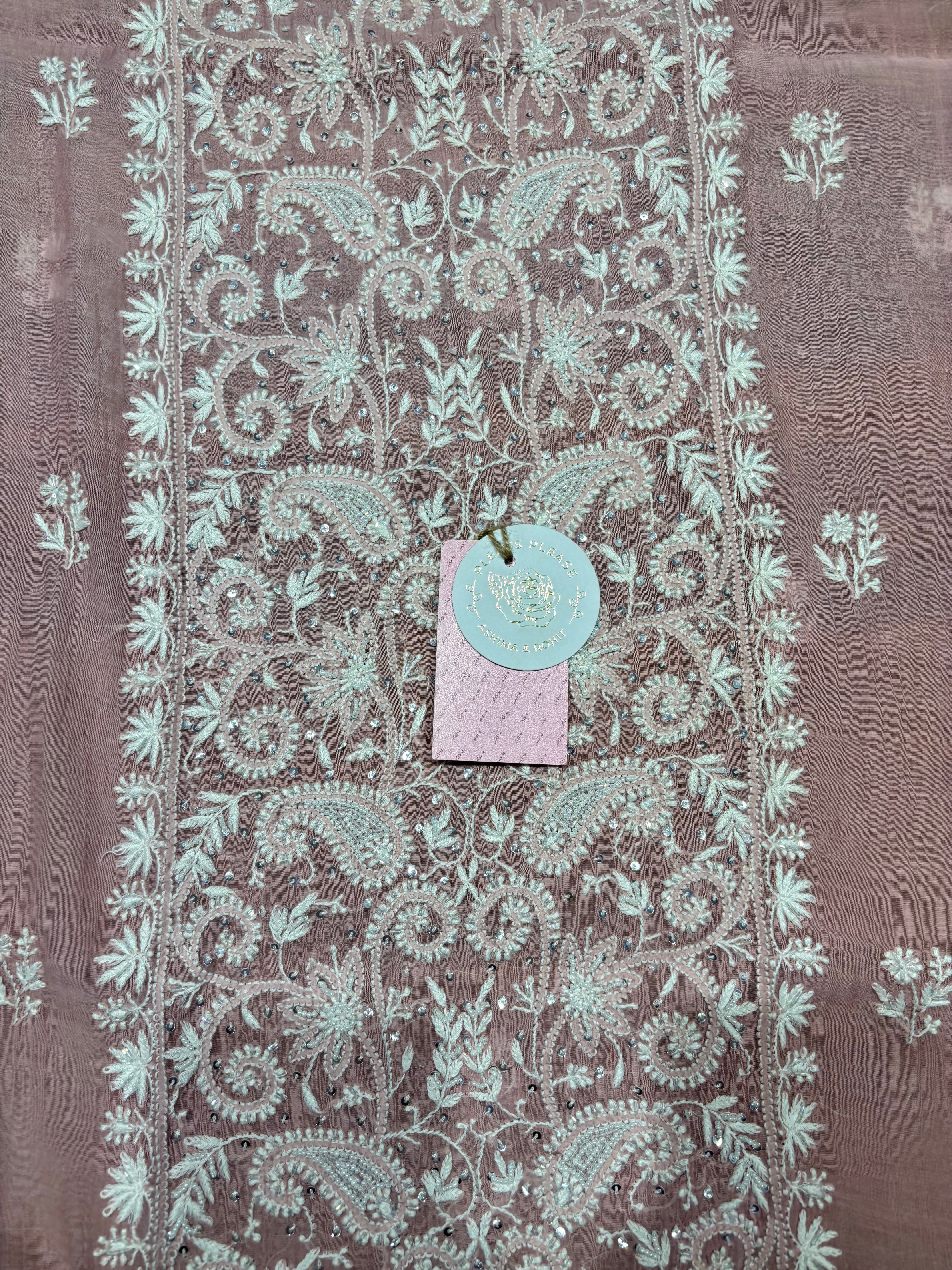 Oyster Pink Chanderi Mul Chikankari Kurta and Dupatta Set