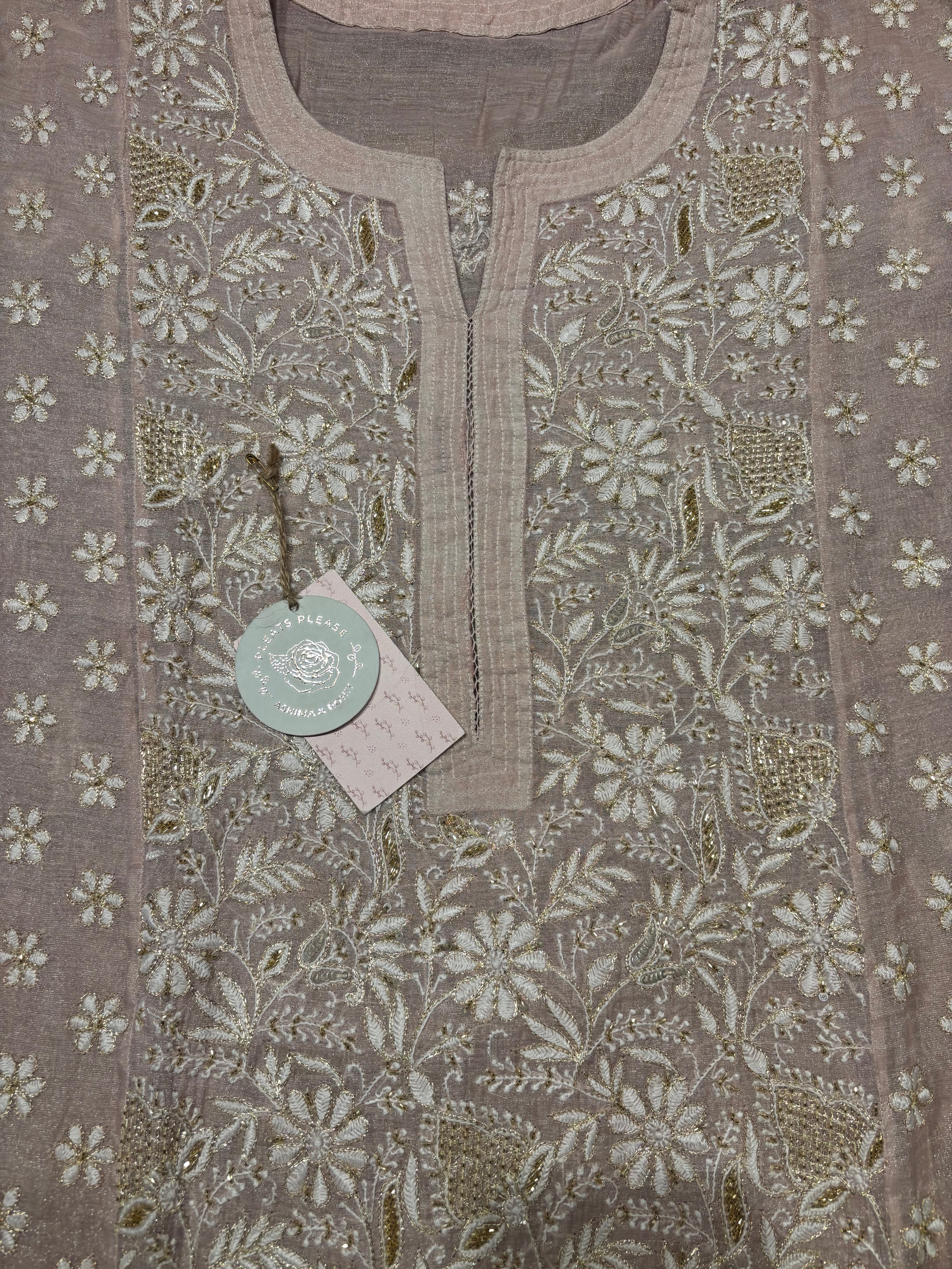 Lavender Pure Tissue Chikankari Kurta and Dupatta set