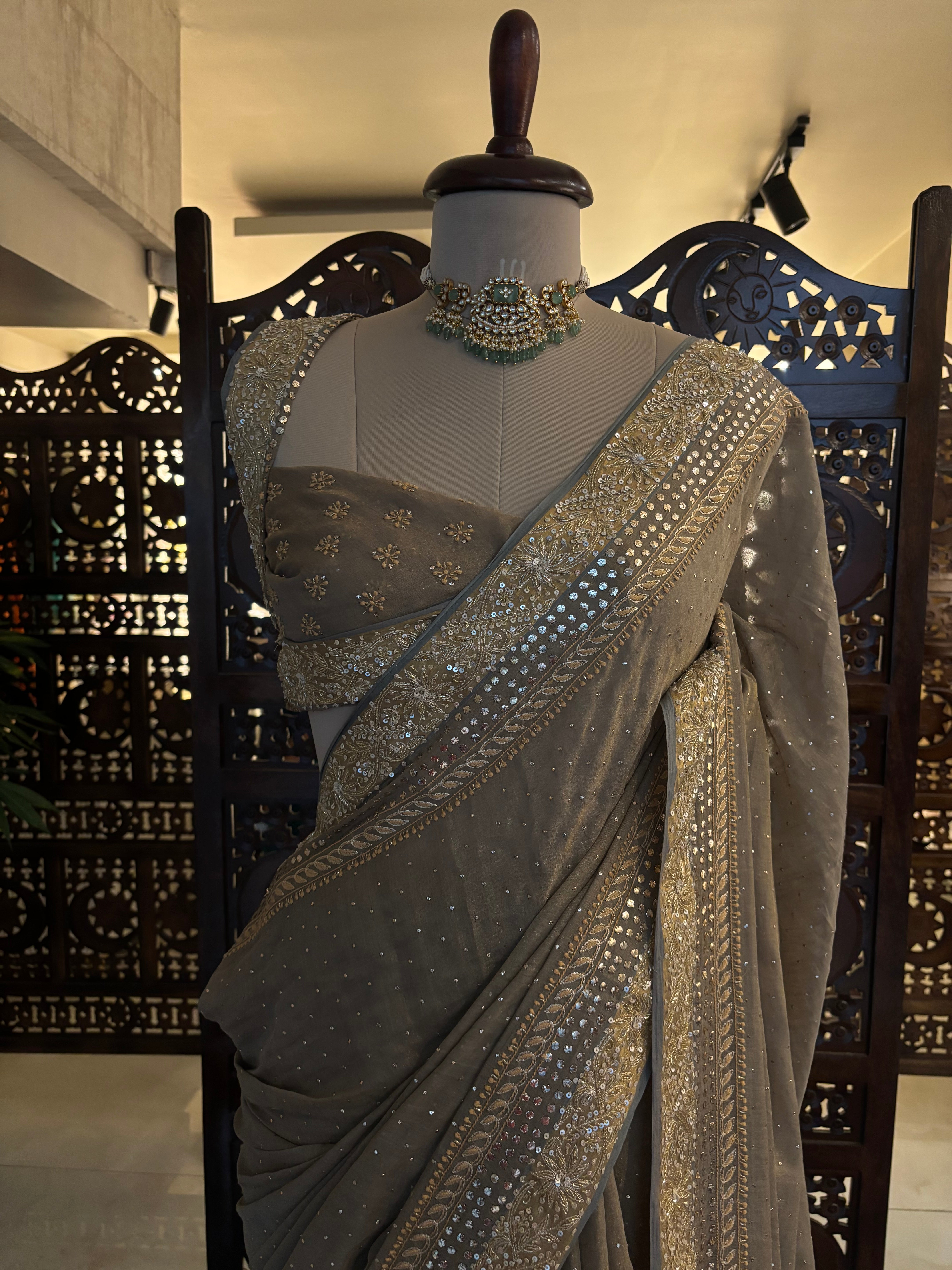 Sandrift Pure & Premium Tissue Mukaish Chikankari Saree