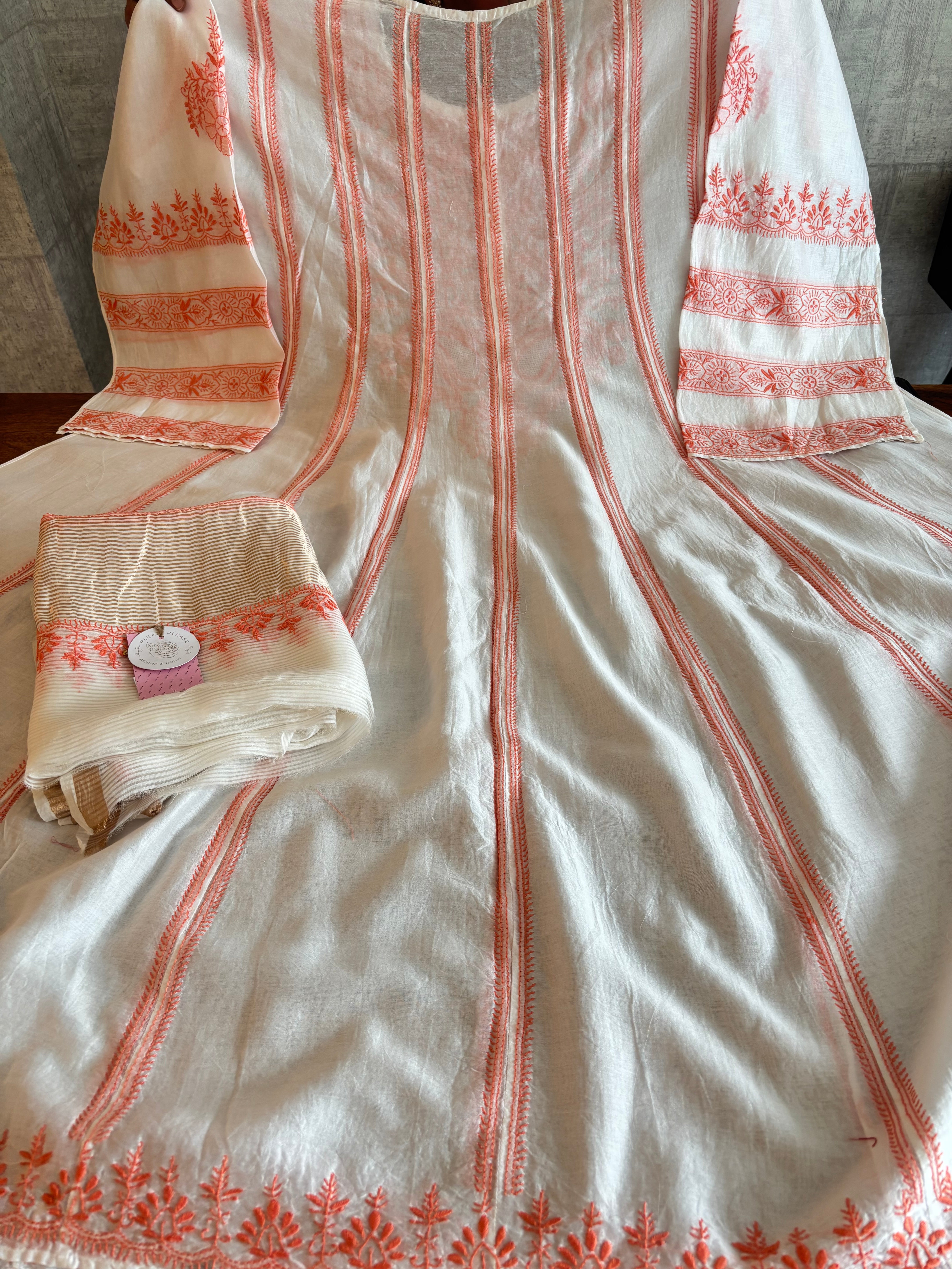 Dyeable Chanderi Chikankari Anarkali & Dupatta