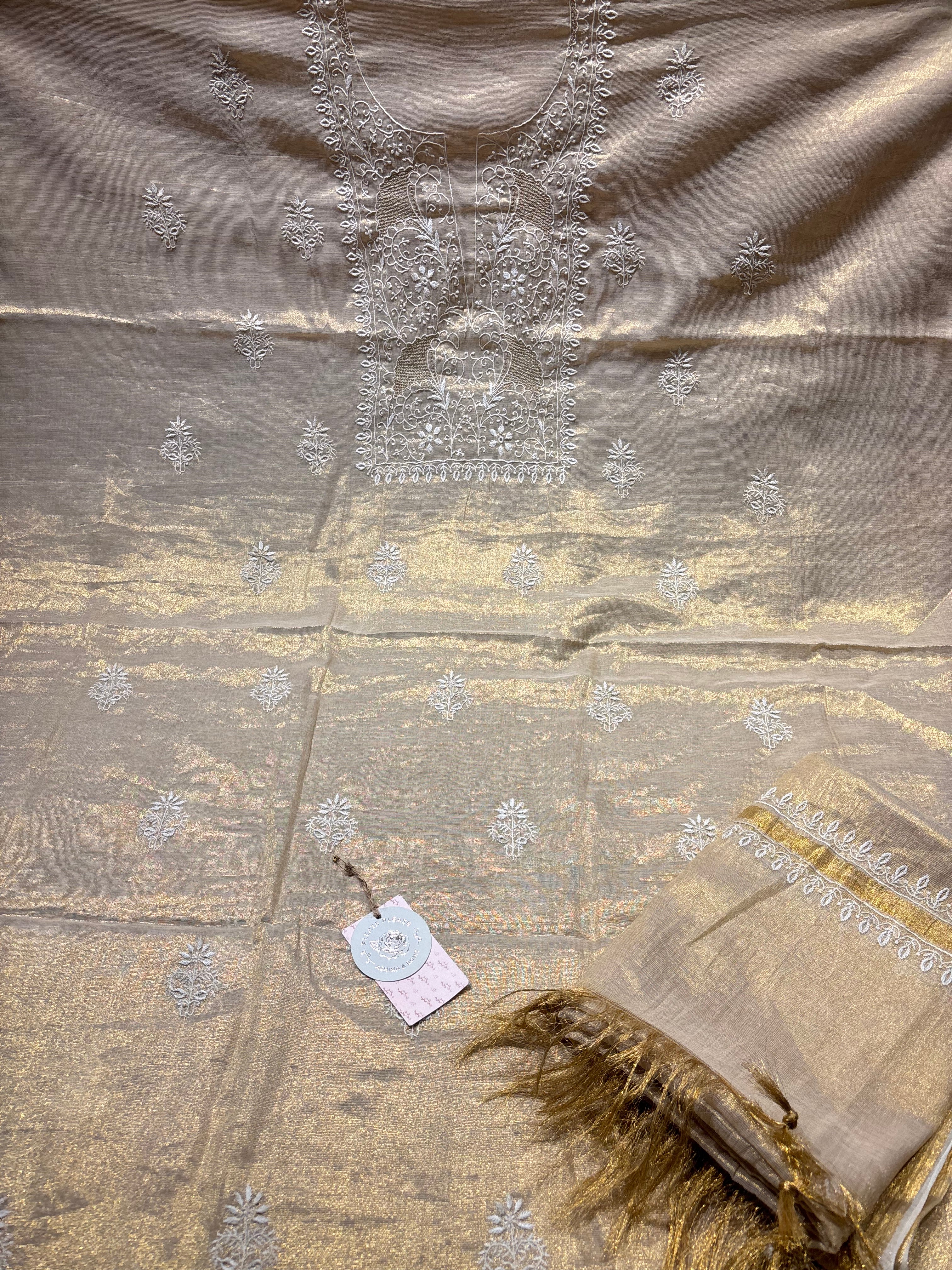 Dyeable Tissue Chikankari Kurta and Dupatta Fabric
