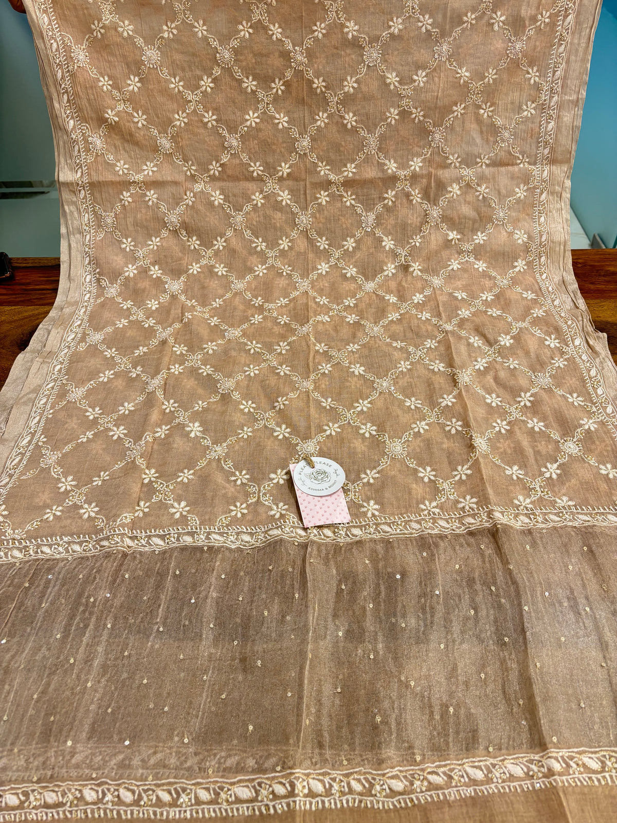 Dusty Peach Pure & Premium Tissue Chikankari Kurta & Dupatta