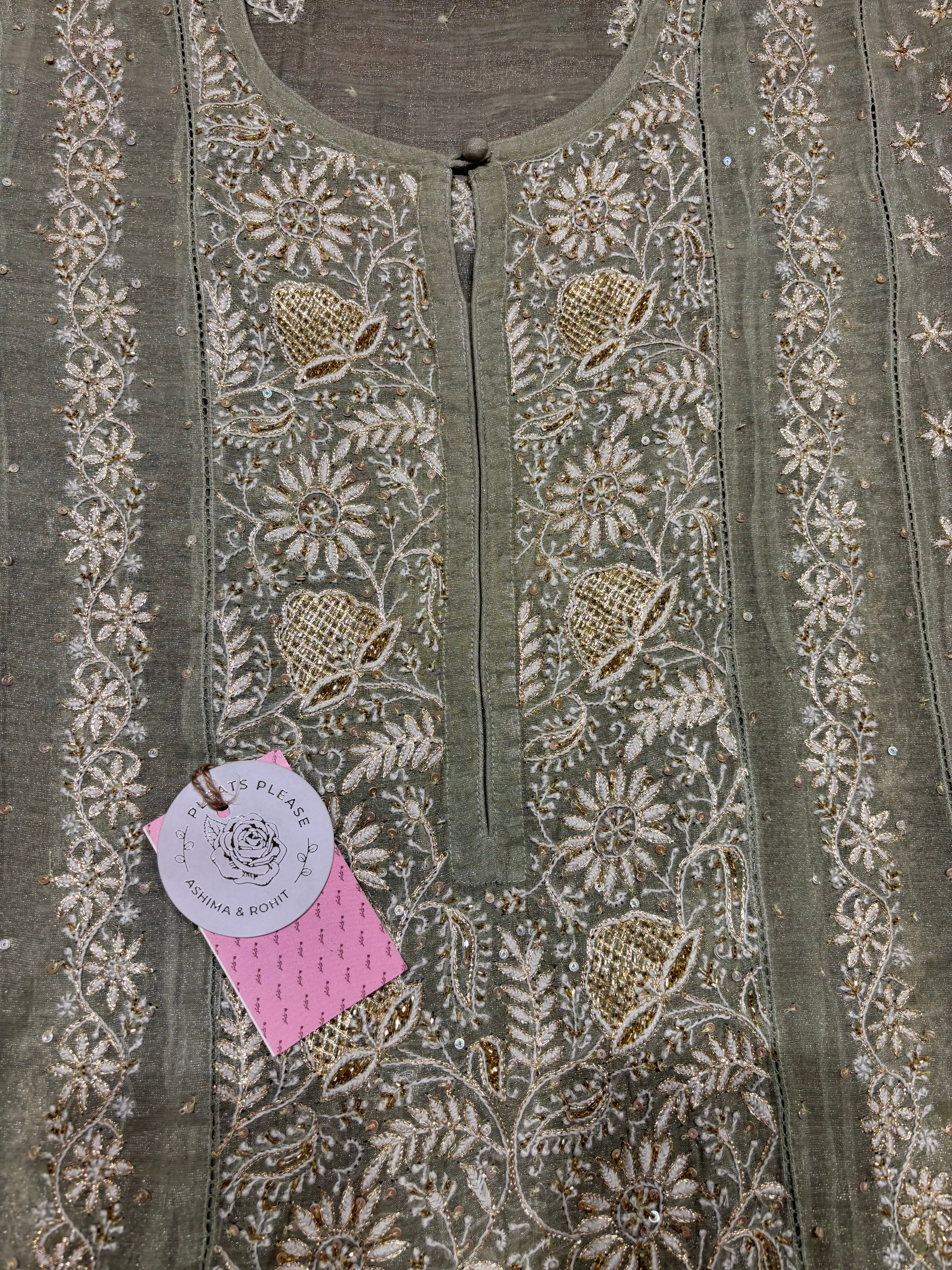 Sage Green Pure & Premium Tissue Chikankari Kalidar Kurta & Dupatta Set