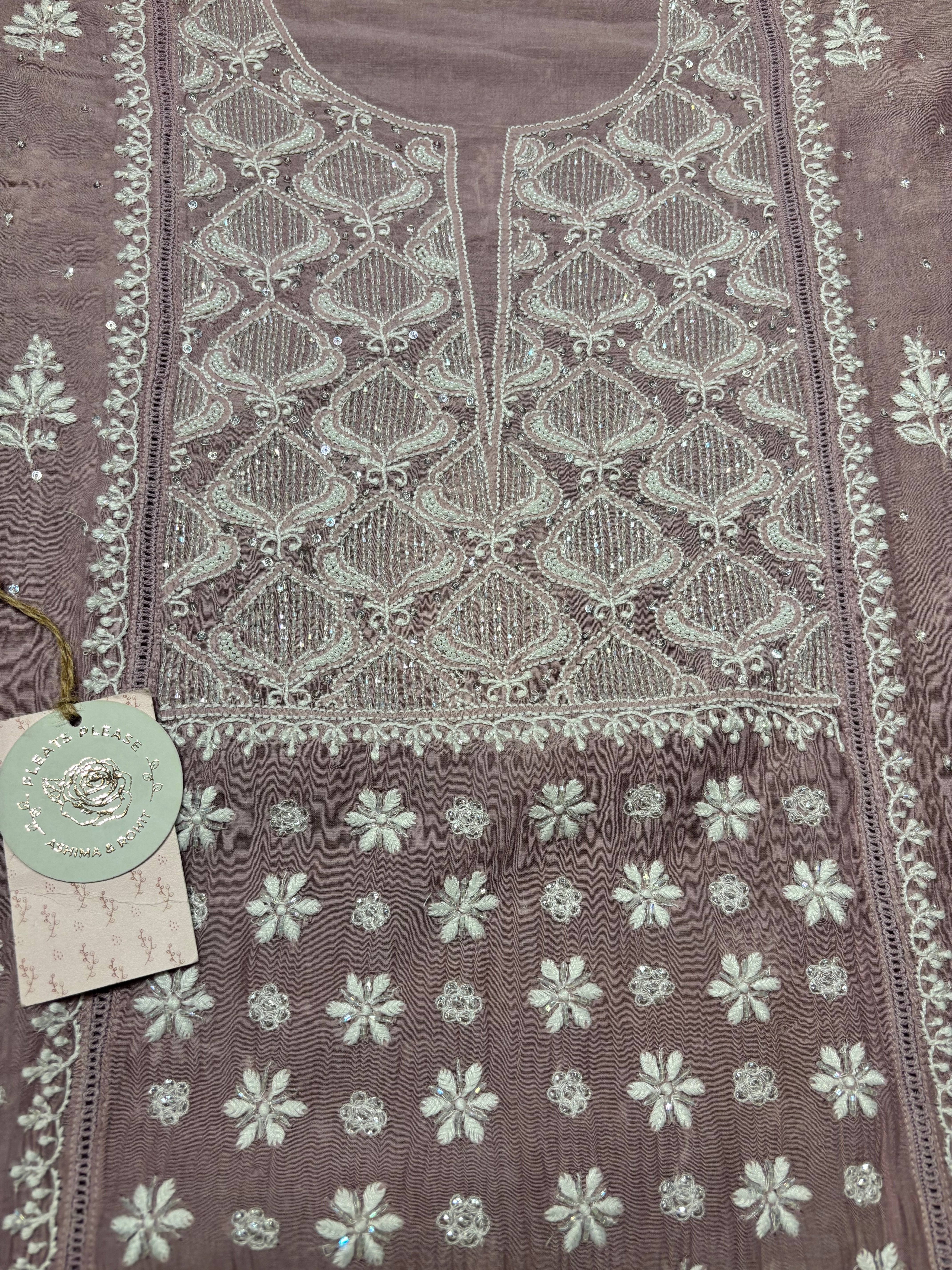 Lavender Latte Chanderi Mul Chikankari Kurta and Dupatta set