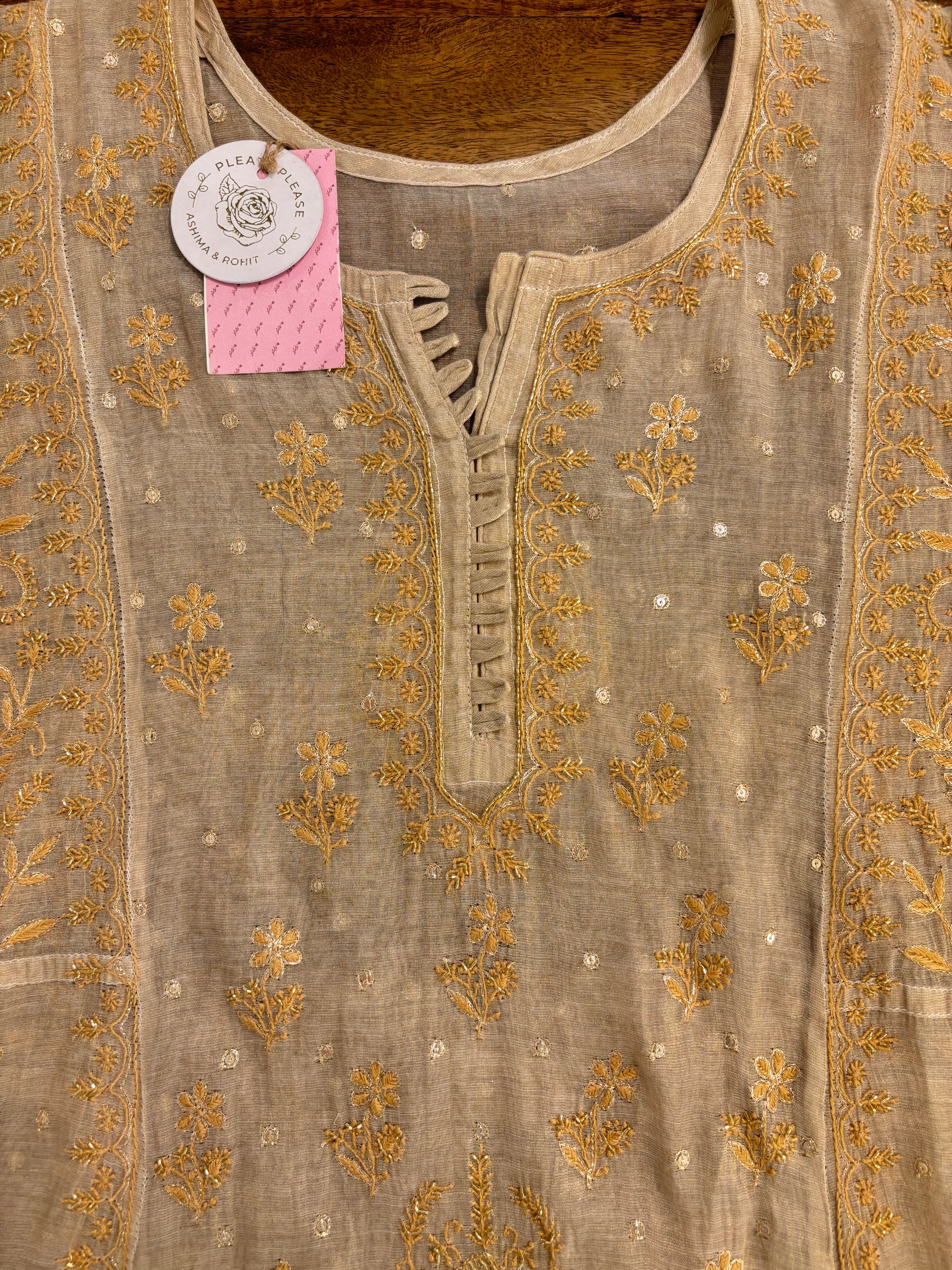 Dyeable Golden Pure & Premium Tissue Chikankari Anarkali and Dupatta