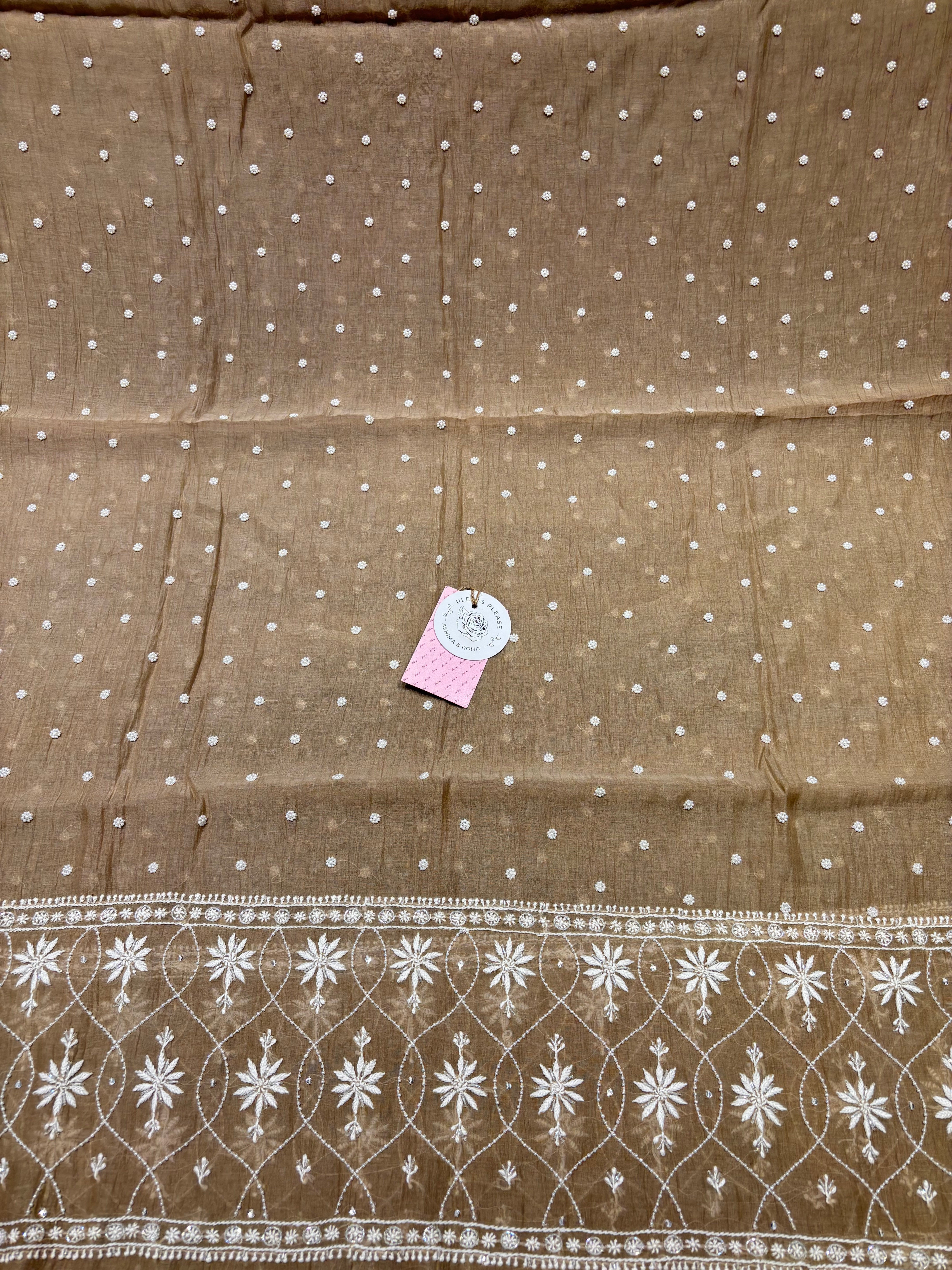 Brown Chanderi Mul Chikankari Anarkali and Dupatta Set