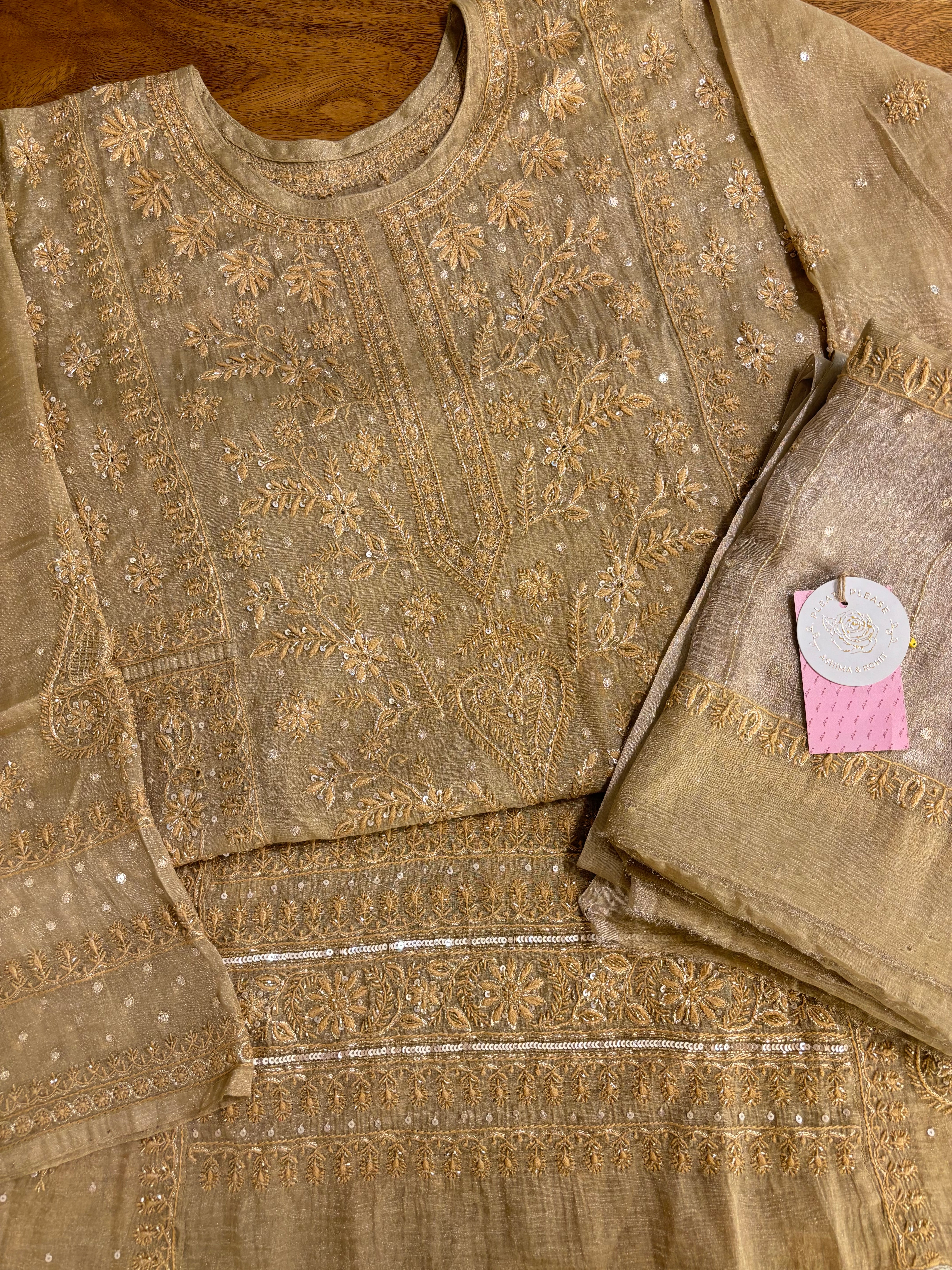 Sanddrift Pure & Premium Tissue Chikankari Kurta & Dupatta