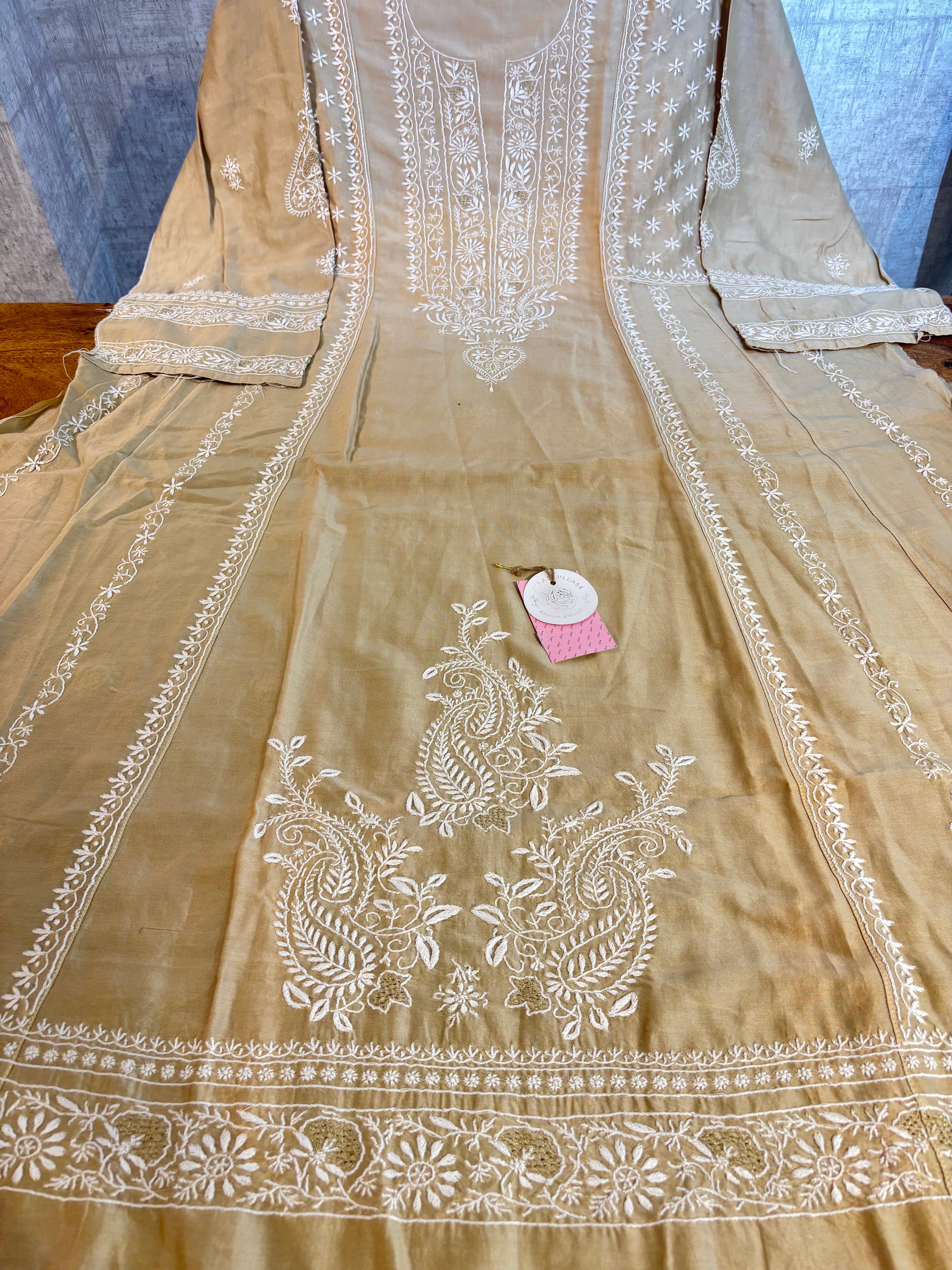 Coffee Chanderi Chikankari Anarkali & Dupatta