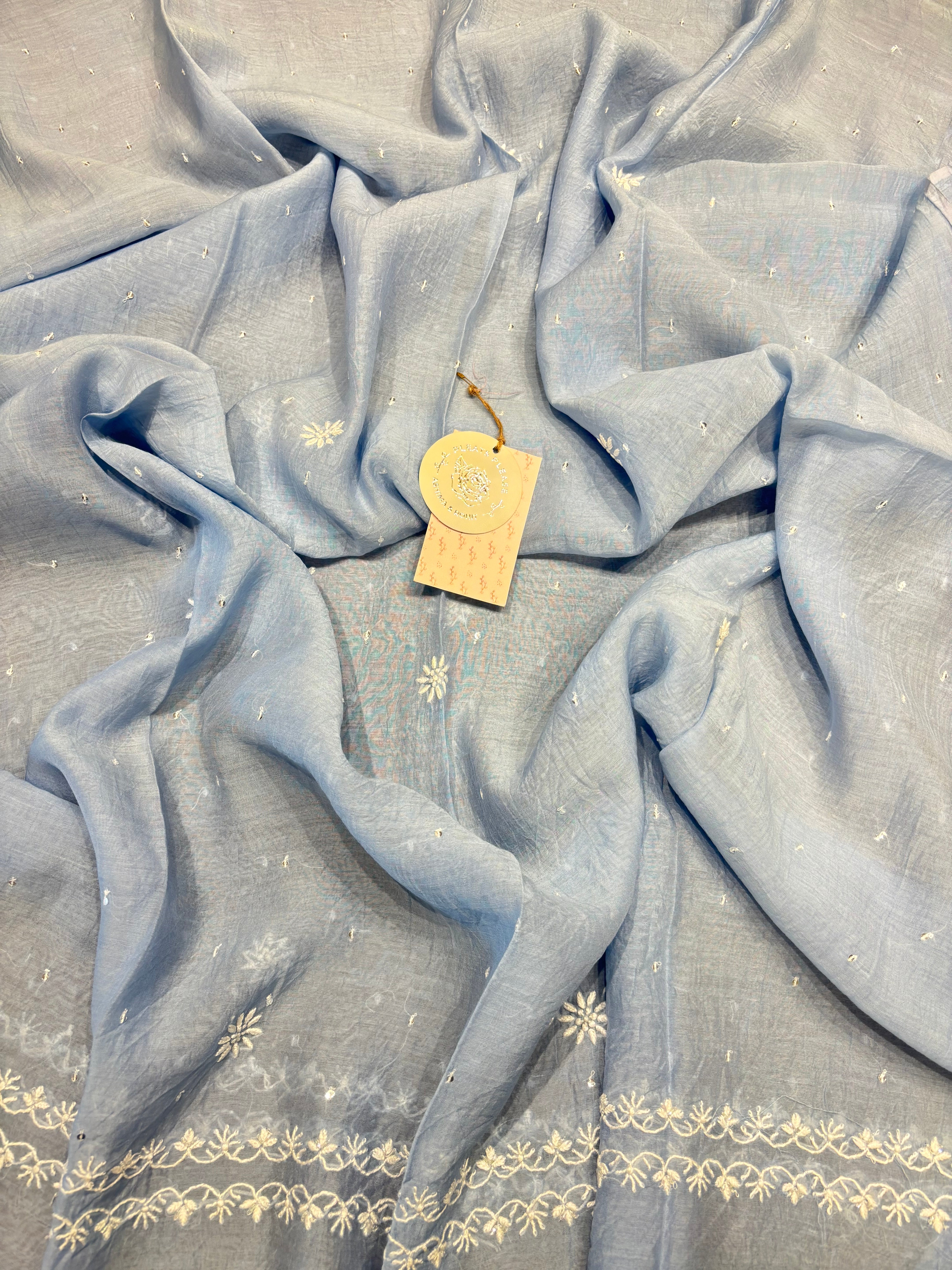 Powder Blue Chanderi Mul Chikankari Kurta and Dupatta set