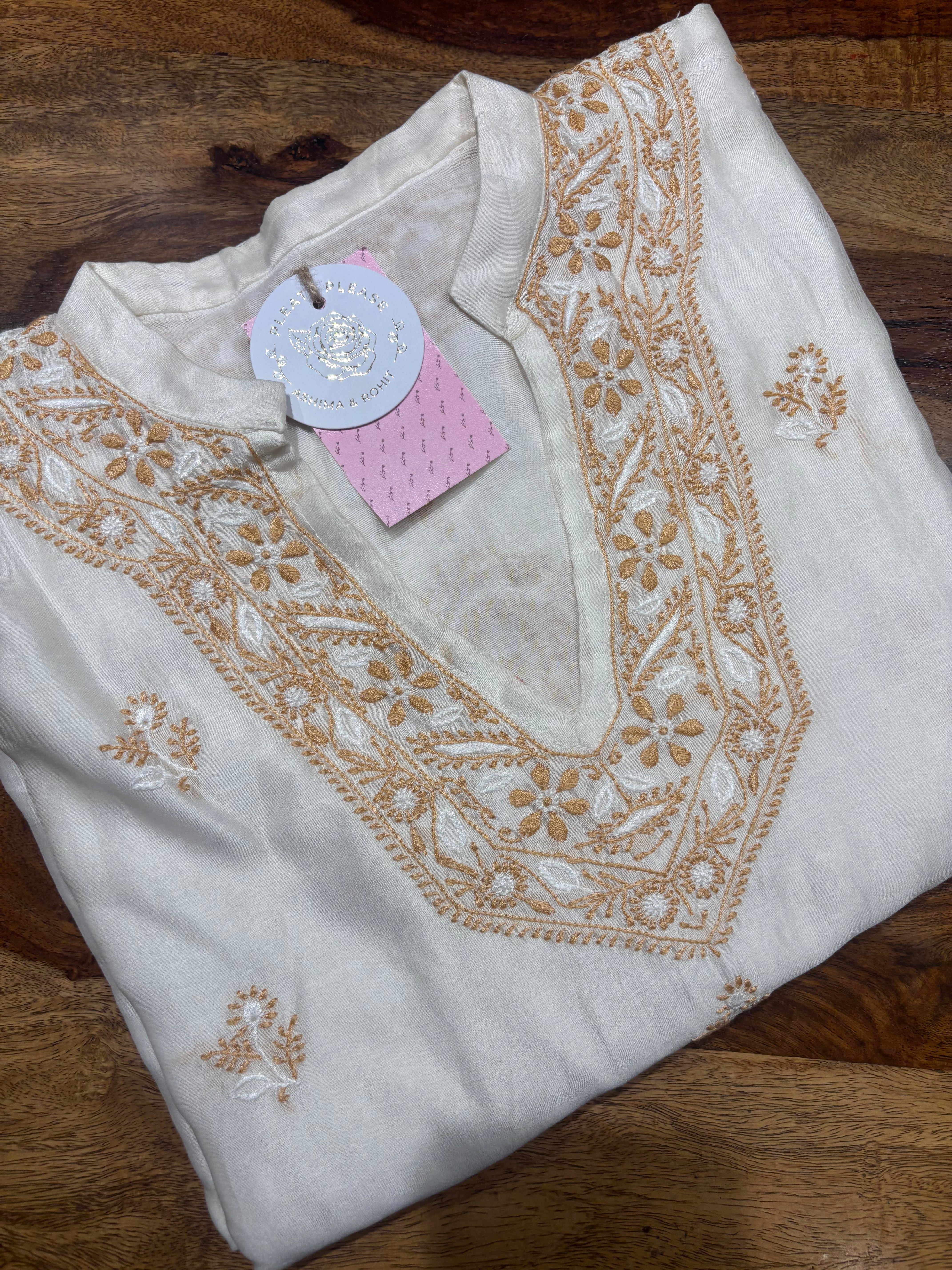 Dyeable Chanderi Silk Chikankari Choga Kurta