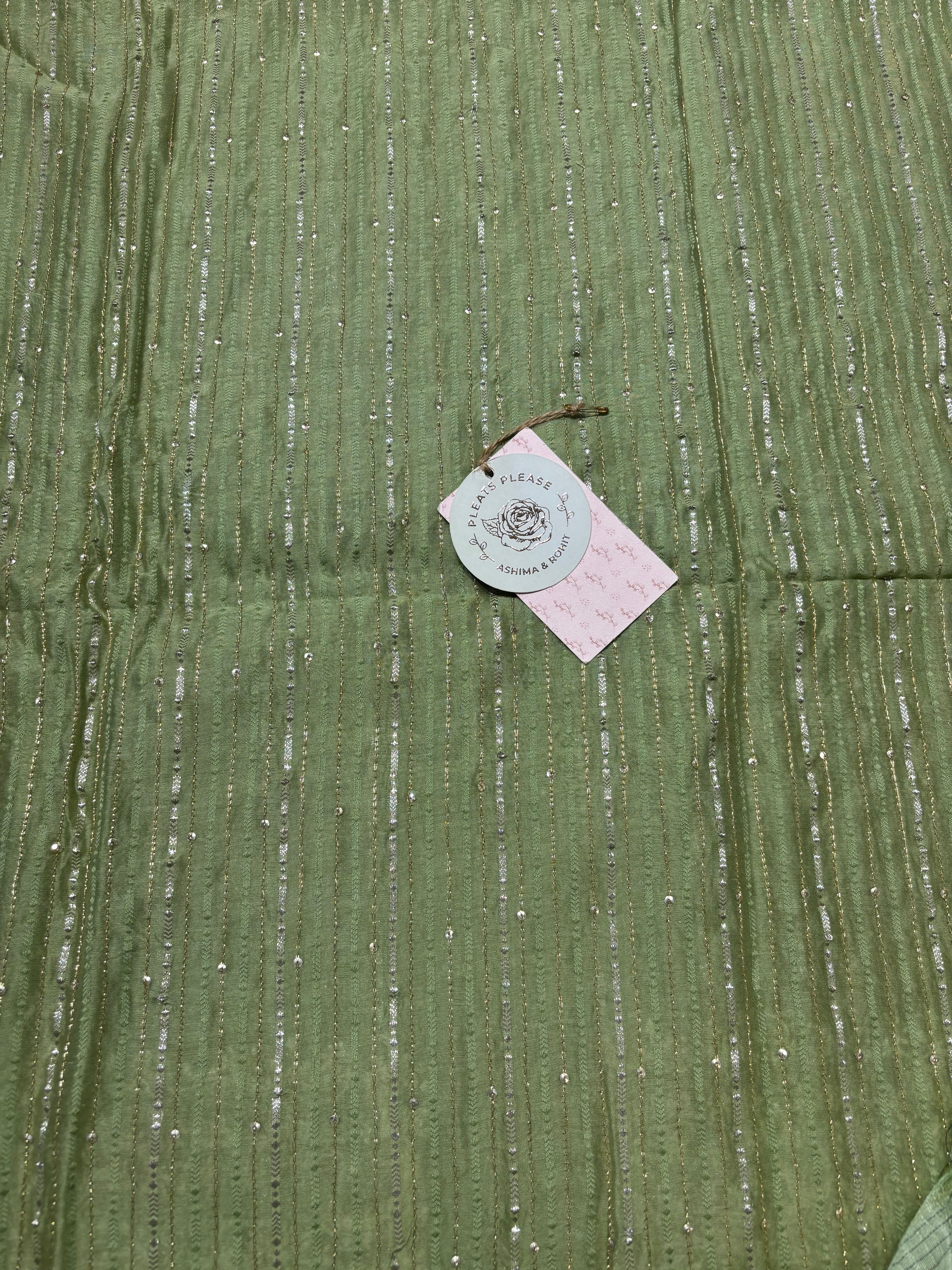 Green Chanderi Silk Chikankari Men’s Kurta Fabric