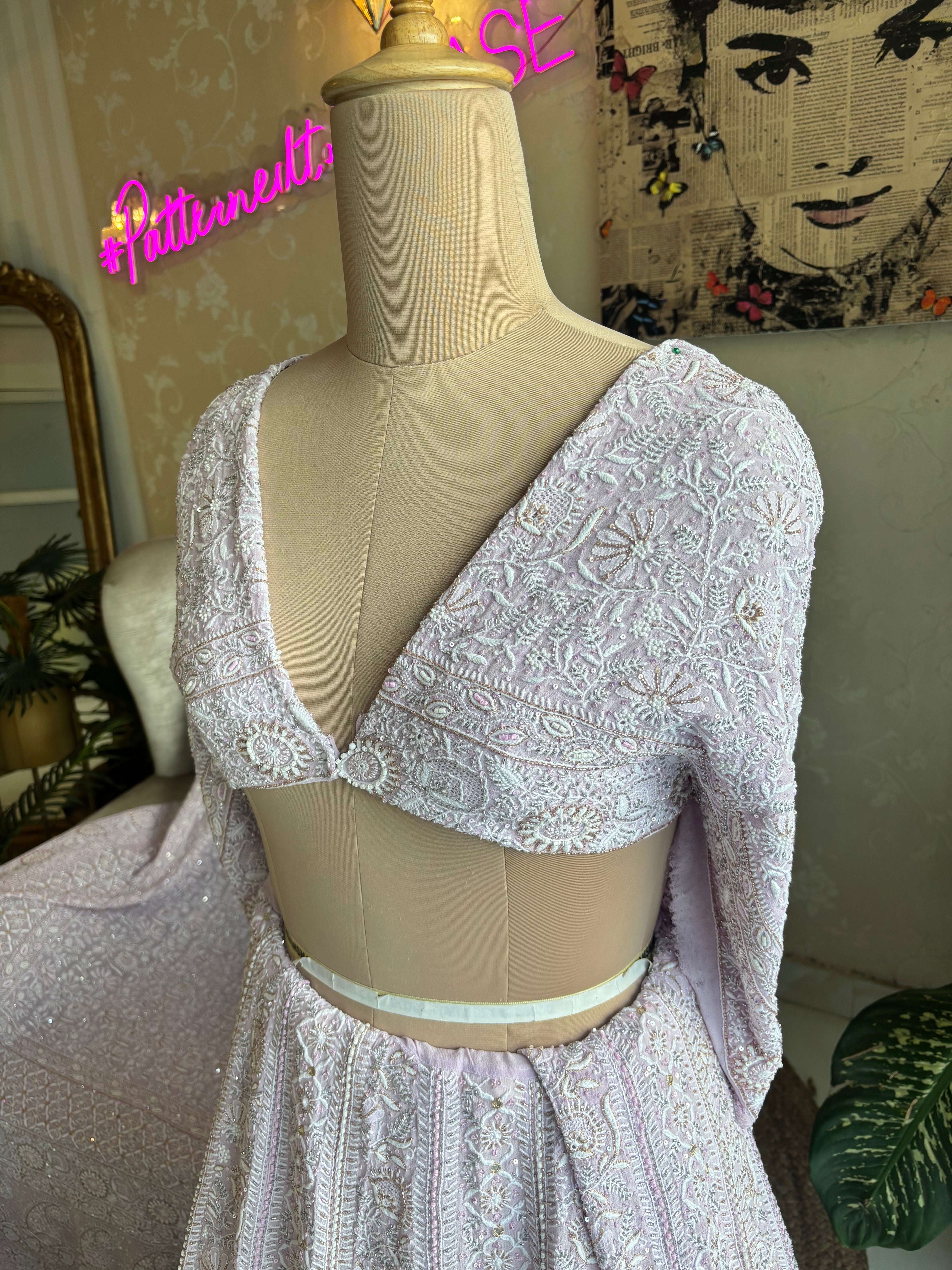 Lilac Pure Georgette Chikankari Lehenga