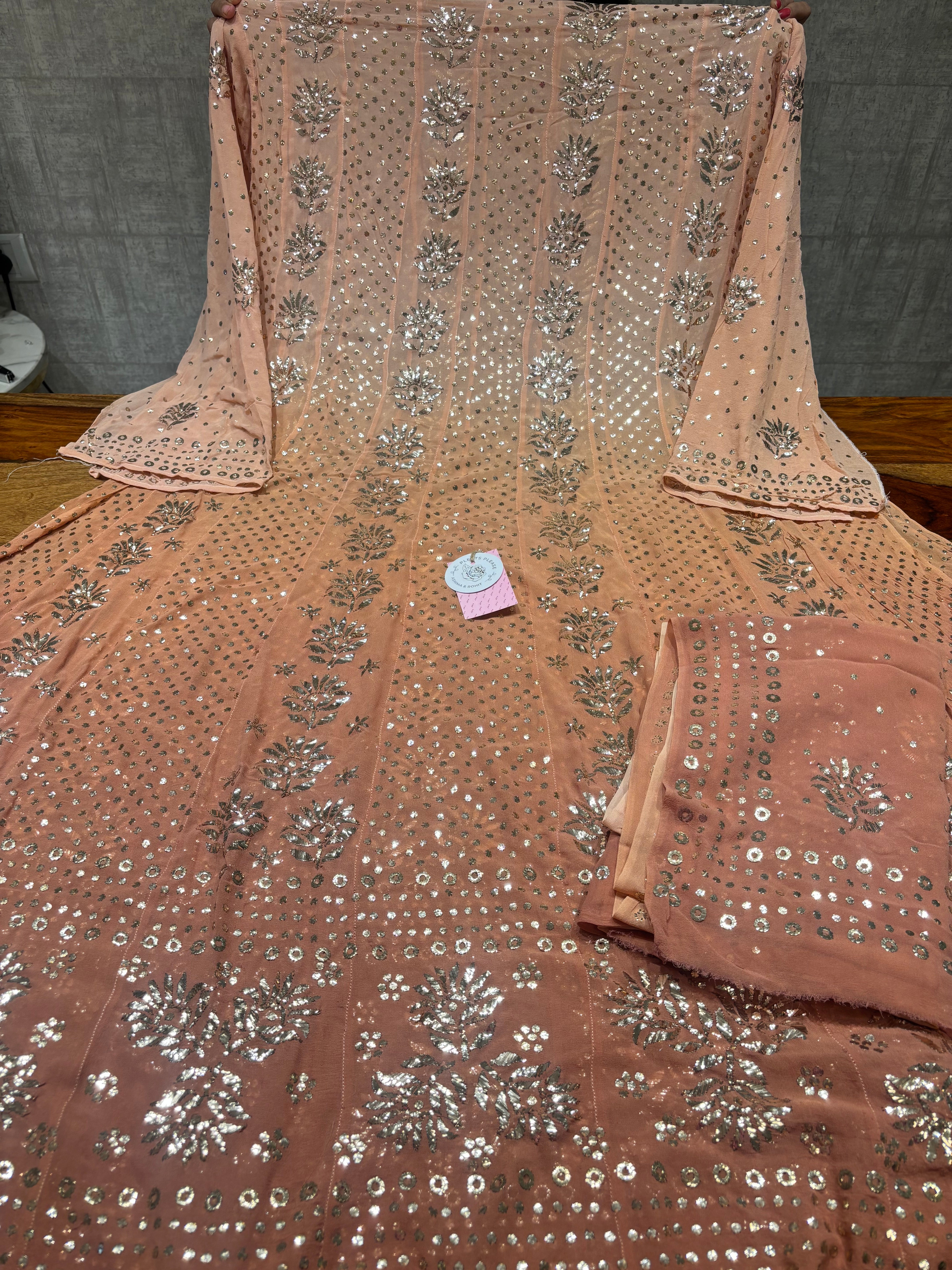 Brown Ombre Pure & Premium Georgette Mukaish Anarkali & Dupatta Set
