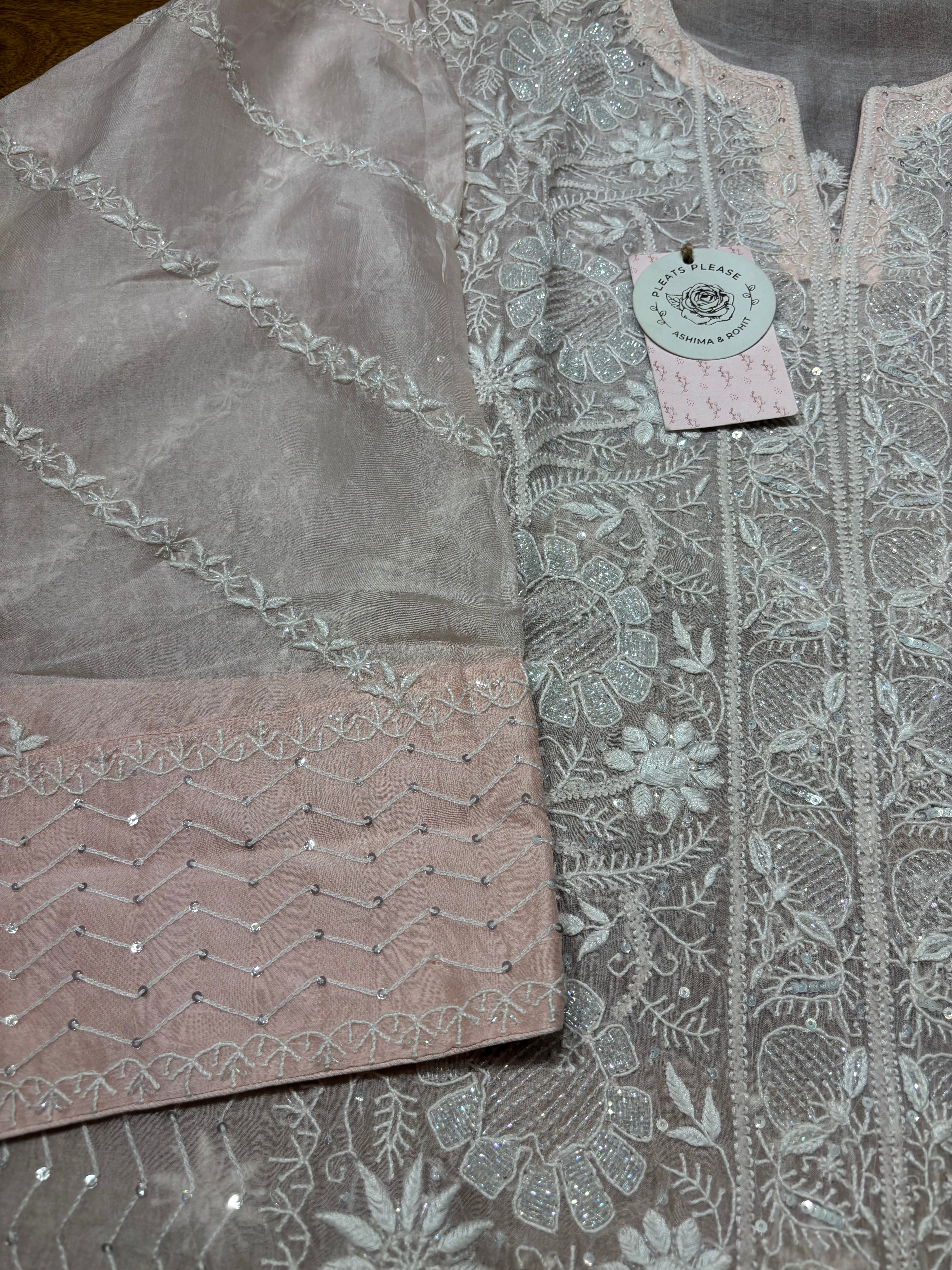 Soft Pink Organza Chikankari Kurta and Dupatta set