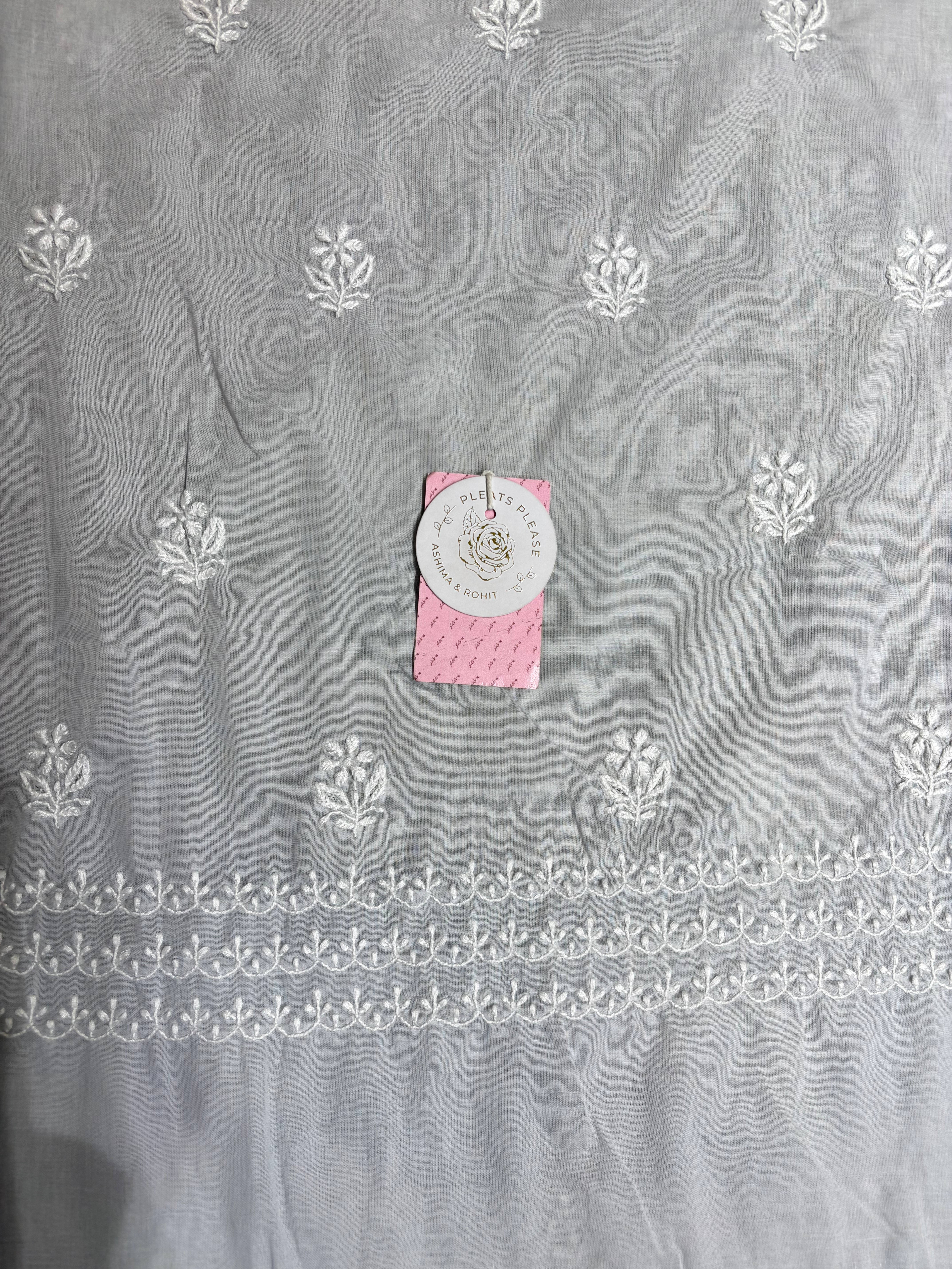Dove-Grey Cotton Chikankari Kurta, Dupatta With Bottom
