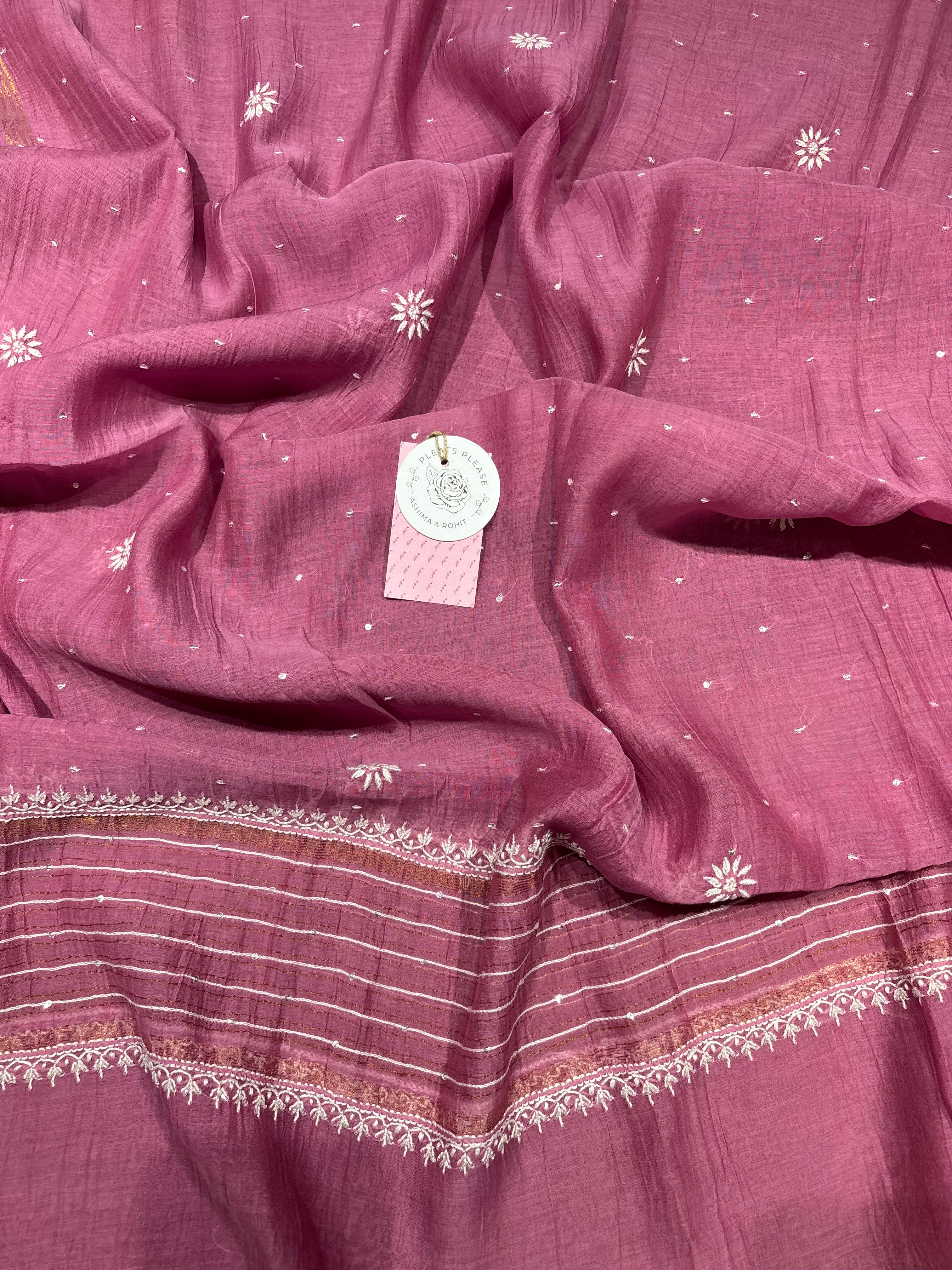 Rouge Pink Chanderi Mul Chikankari Anarkali & Dupatta Set