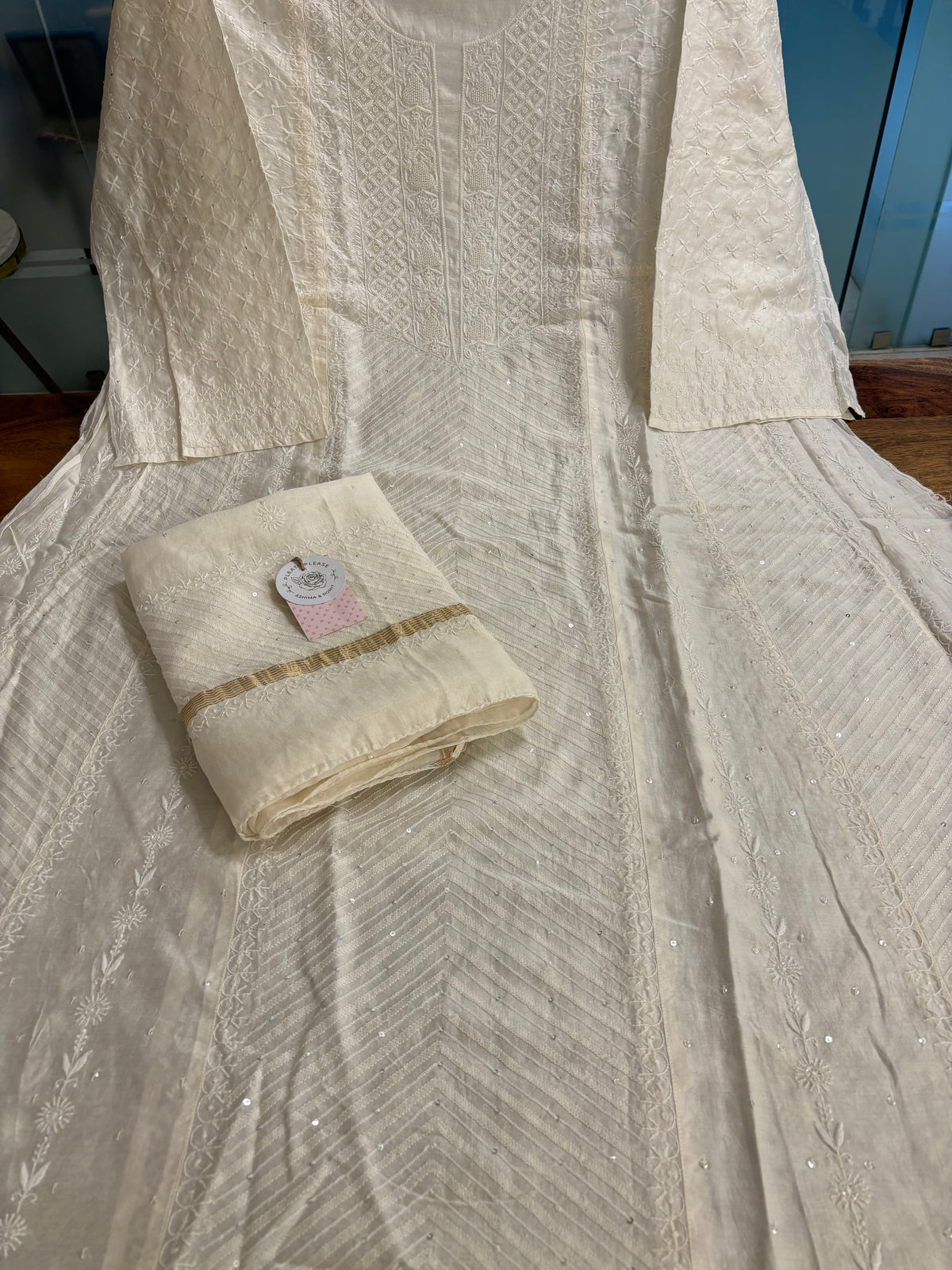 Dyeable Chanderi Silk Chikankari Anarkali & Dupatta