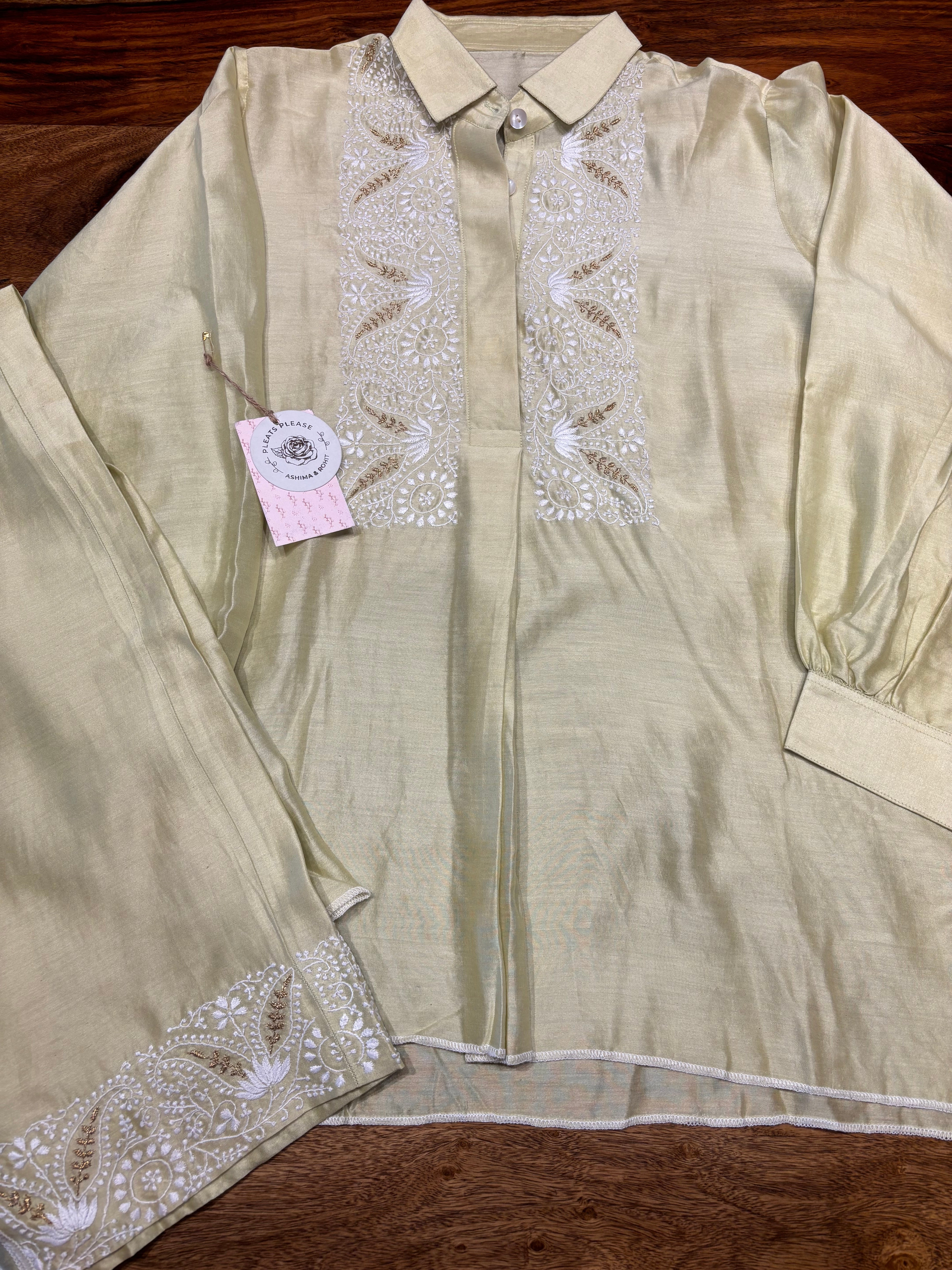 Pistachio Green Chanderi Silk chikankari Co-ord Set