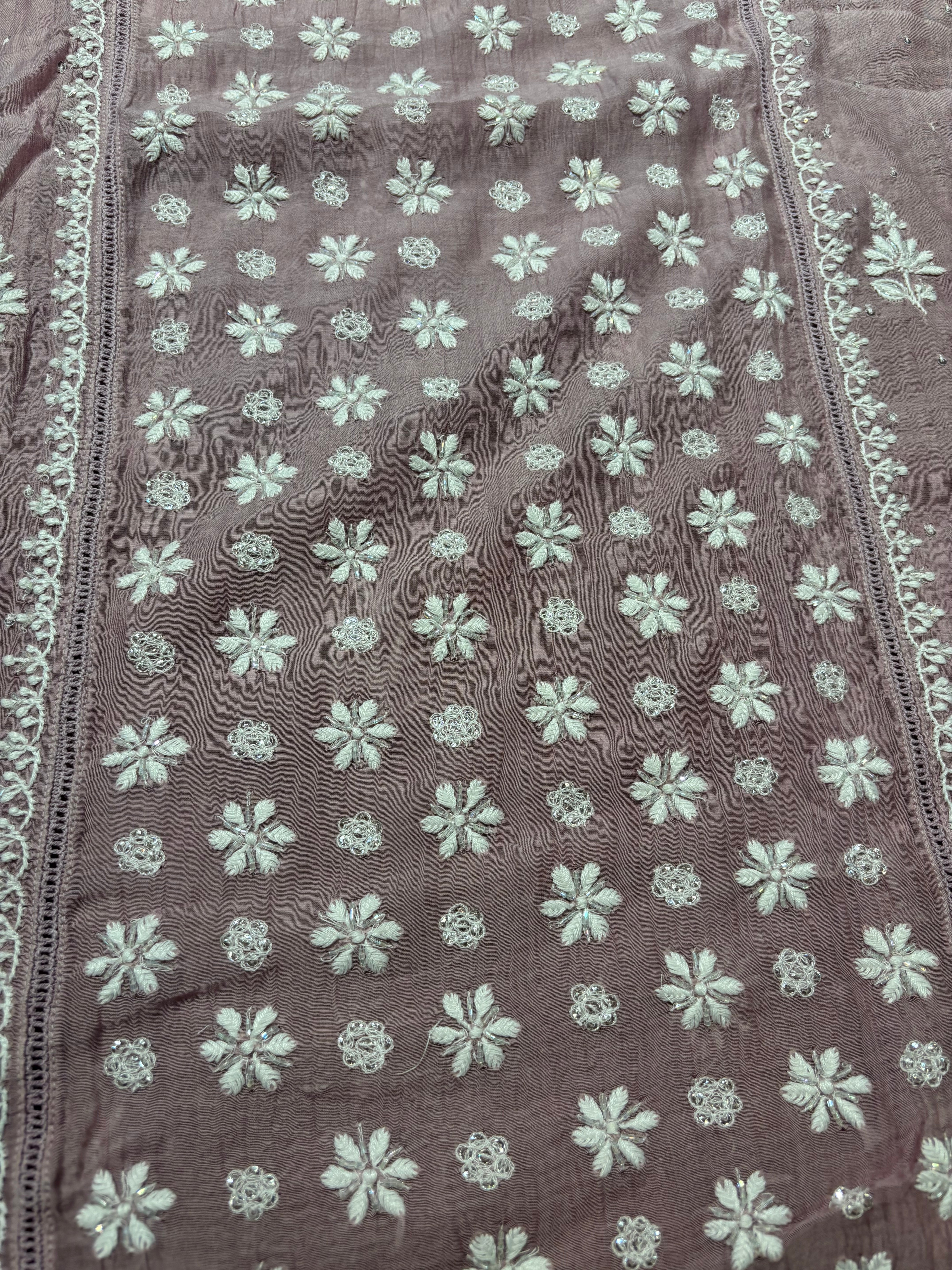Lavender Latte Chanderi Mul Chikankari Kurta and Dupatta set