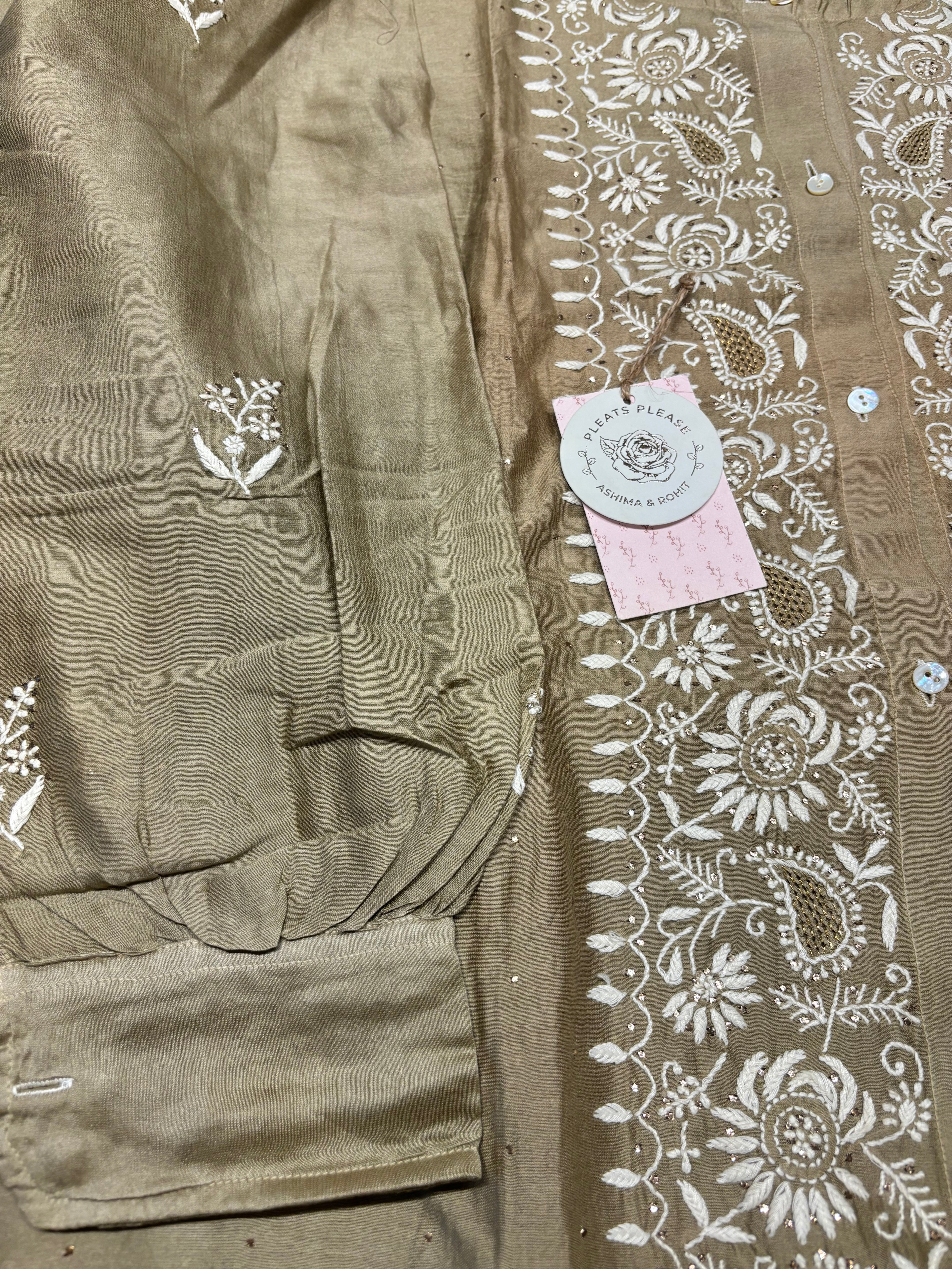 Brown Chanderi Silk Chikankari Co-ord Set