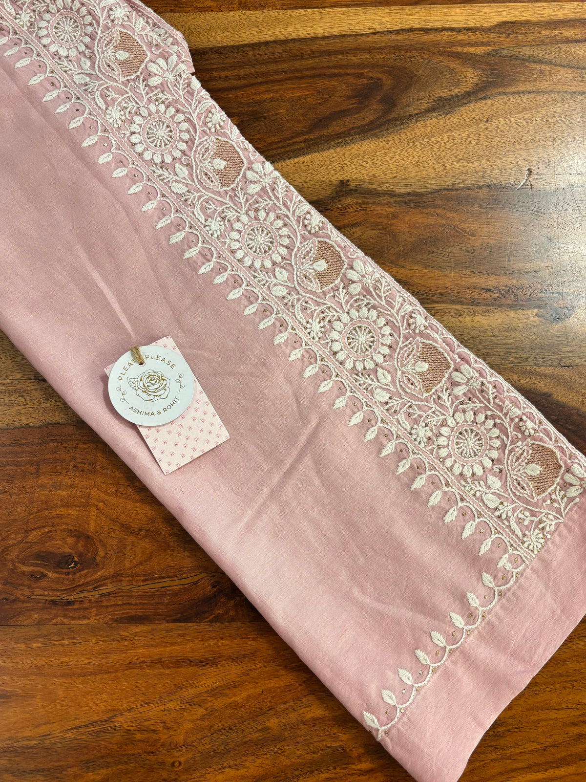 Pink Chanderi Silk Chikankari Mukaish Co-Ord Set