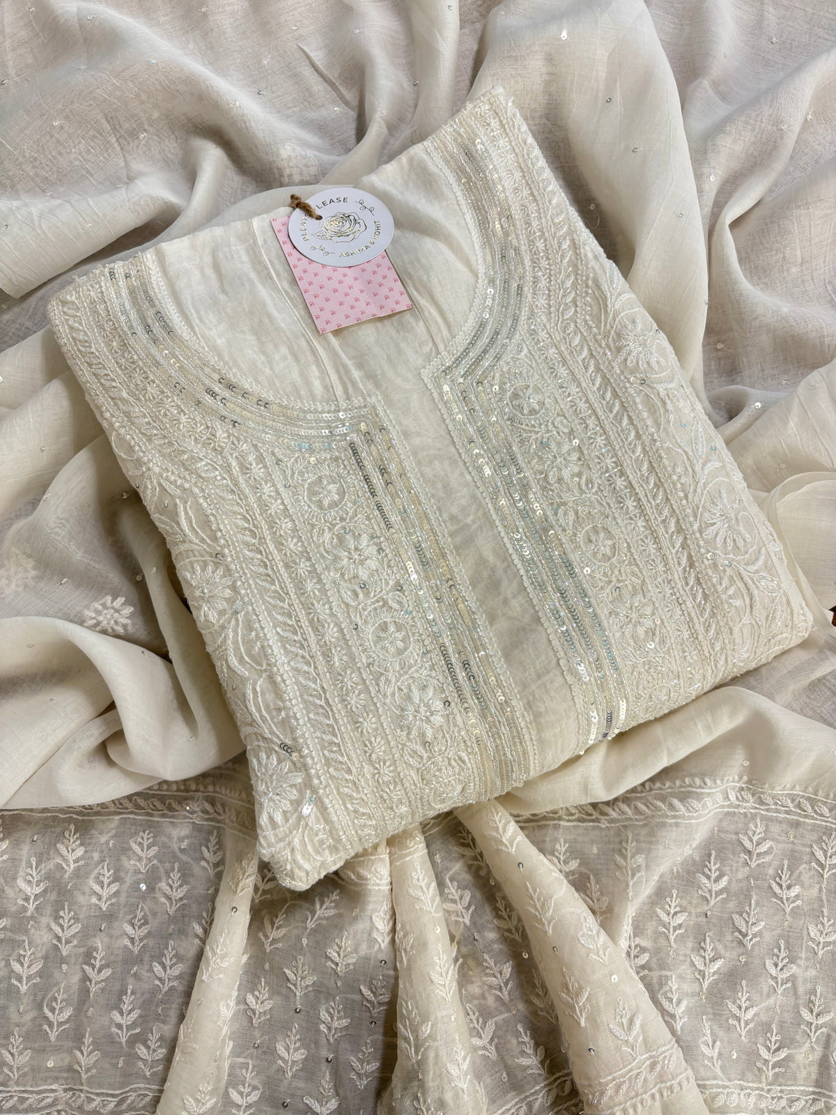 Dyeable Chanderi Mul Chikankari A- Line & Dupatta