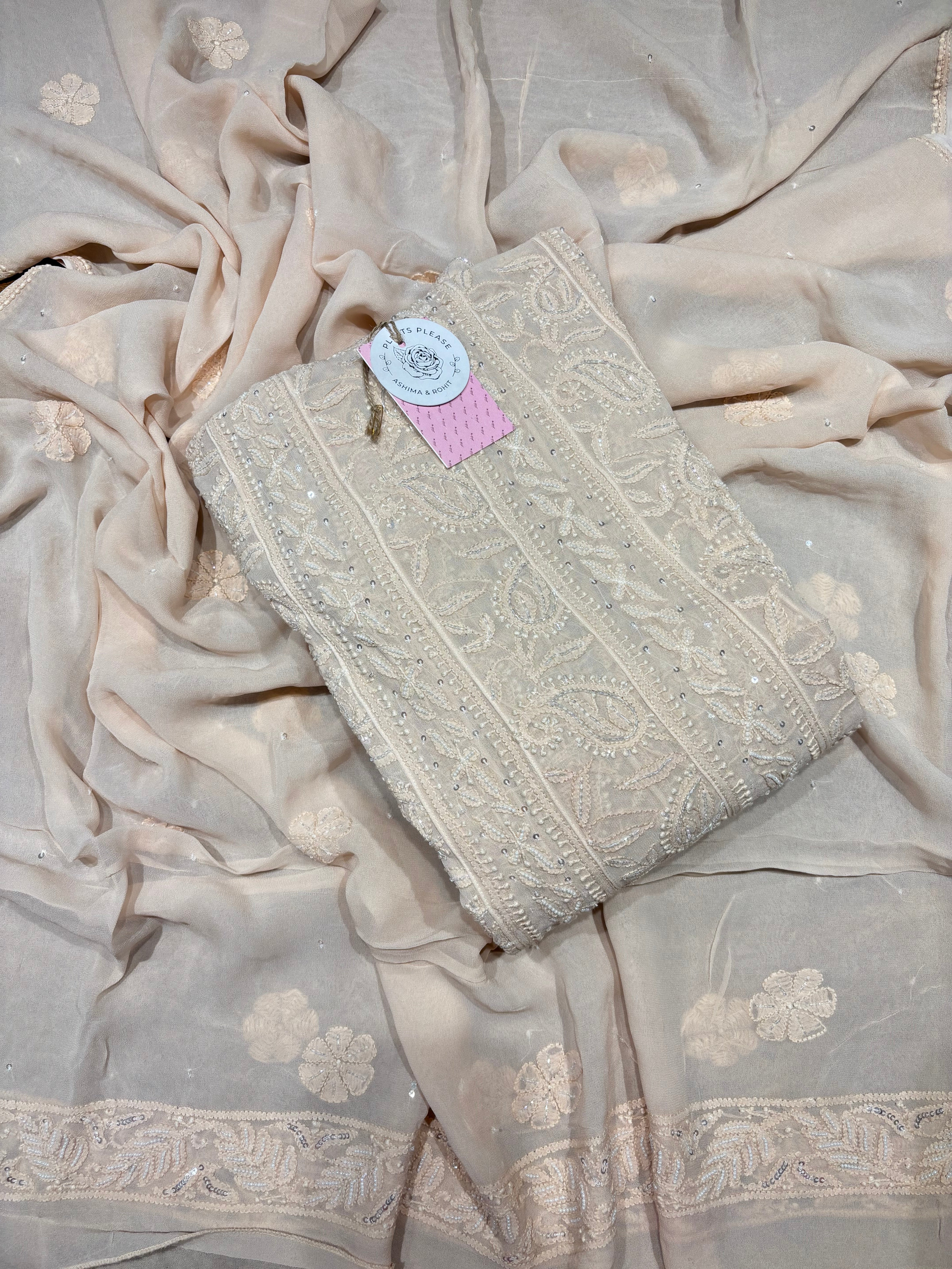 Dusty Peach Georgette Chikankari Anarkali & Dupatta Set