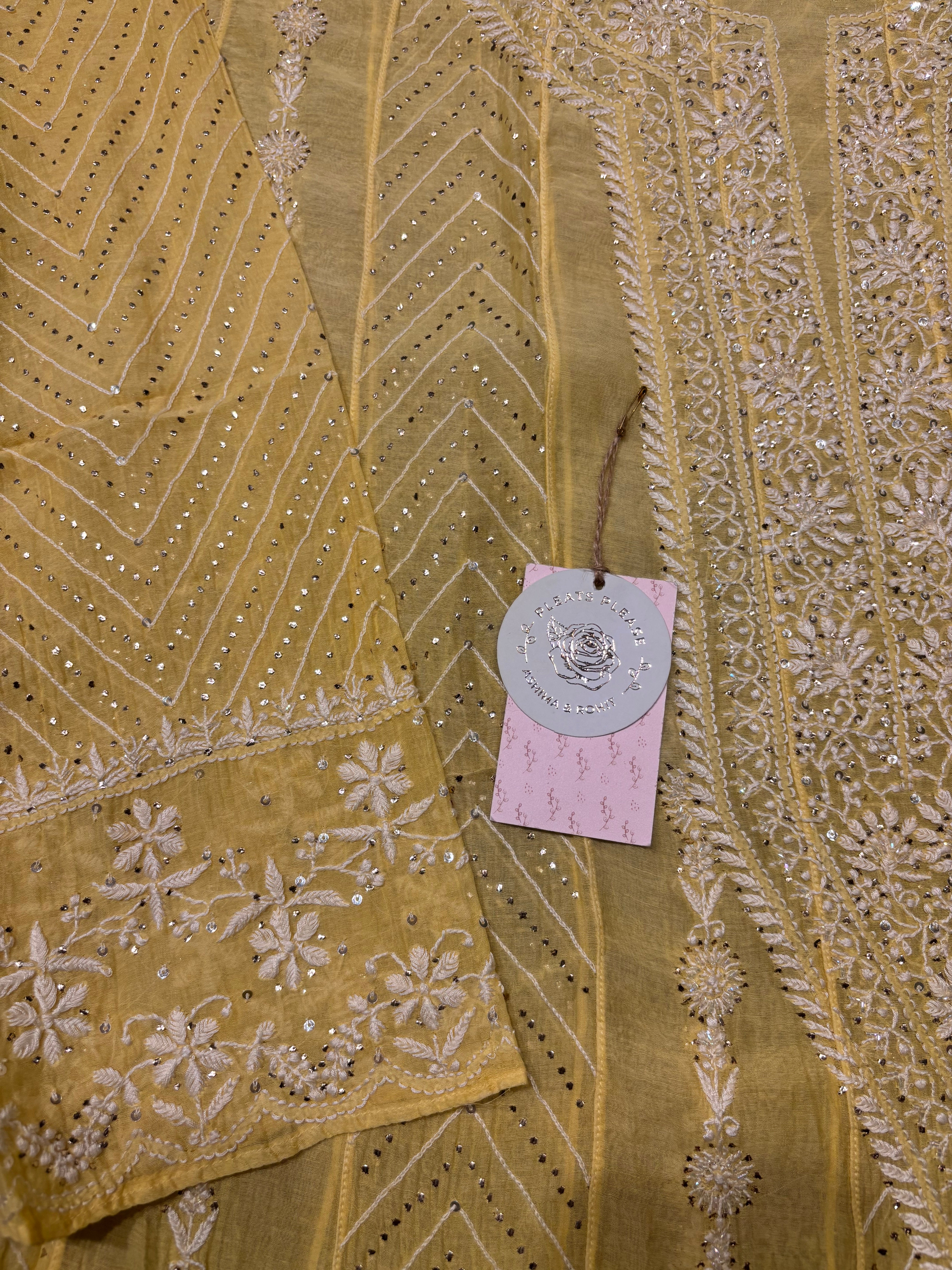 Yellow Chanderi Mul Chikankari & Mukaish Anarkali And Dupatta set