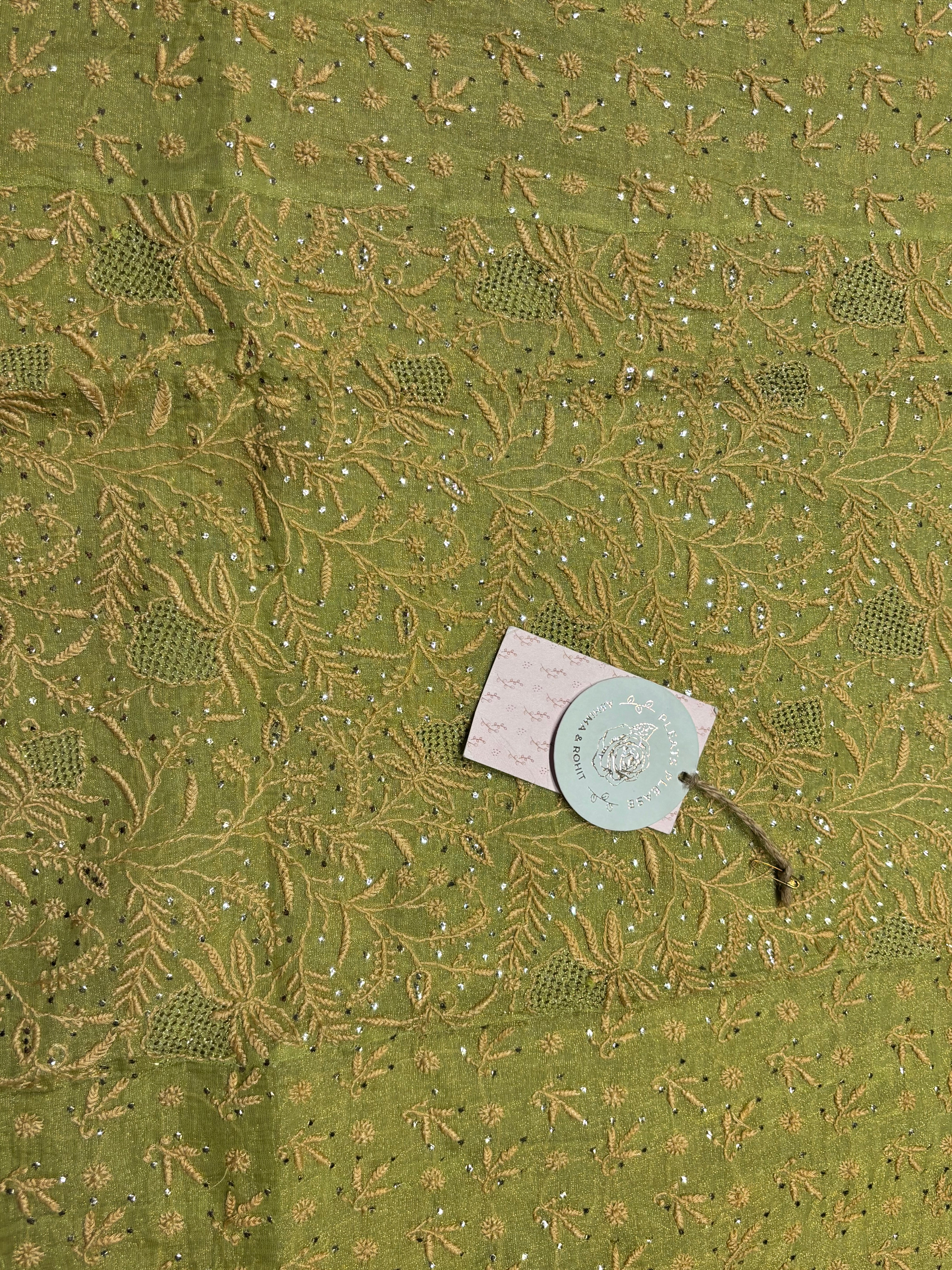 Green Pure And Premium Tissue Chikankari Kurta And Dupatta Set