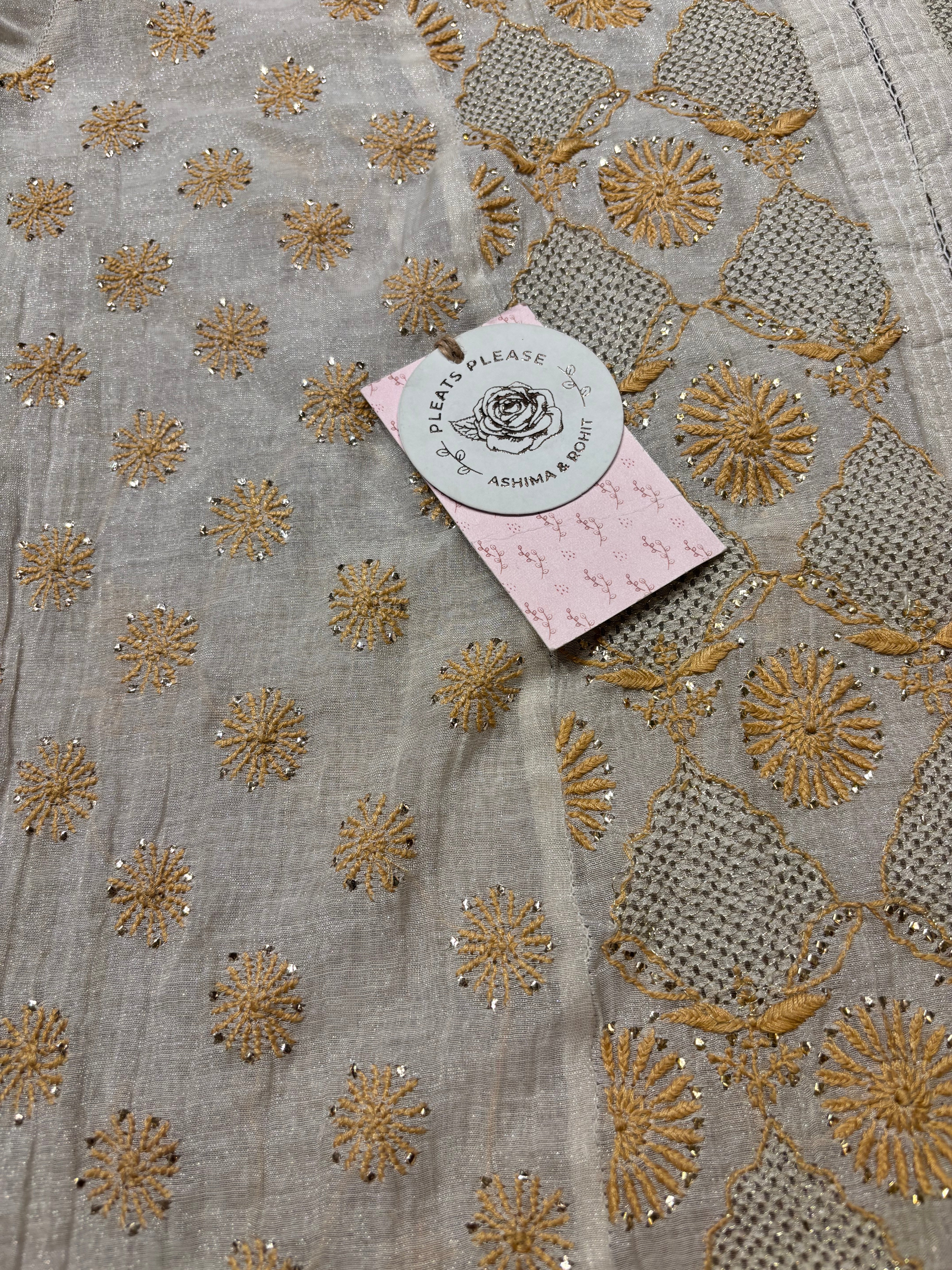 Dyeable Silver Pure And Premium Tissue Chikankari Kurta And Dupatta Set