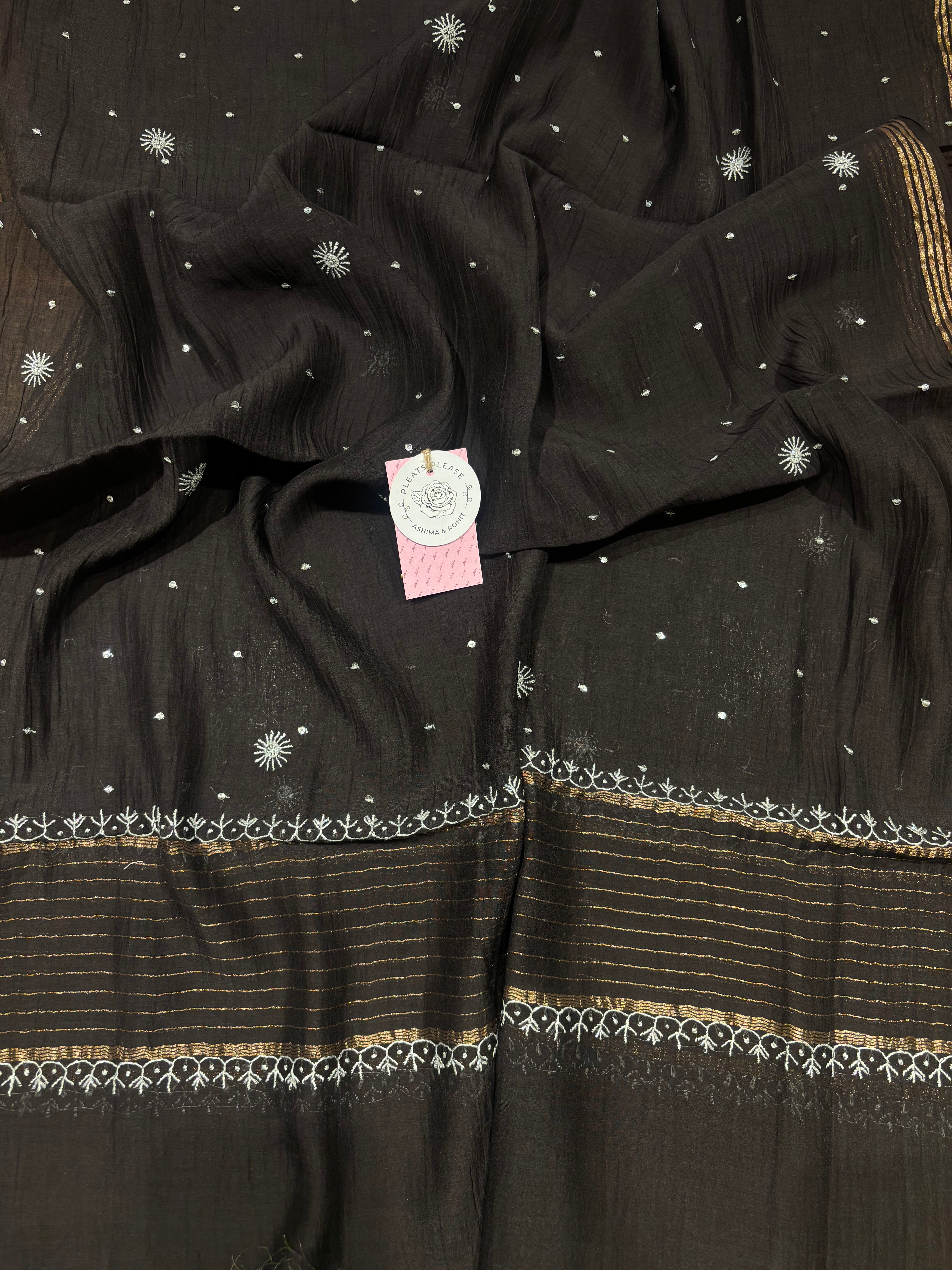 Black Chanderi Mul Chikankari Kurta & Dupatta Set