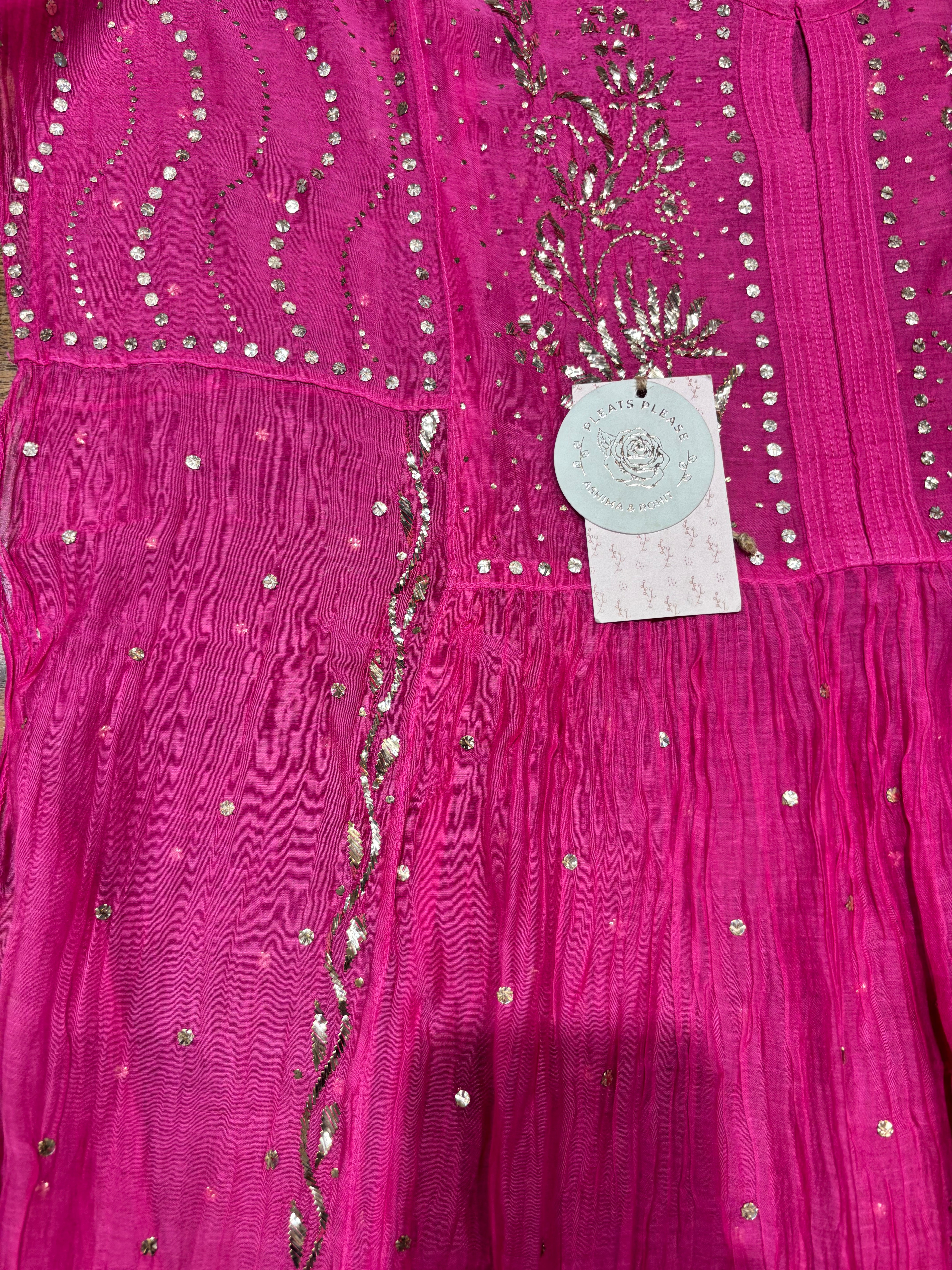 Magenta Pink Chanderi Mul Mukaish Tunic Kurta and dupatta Set